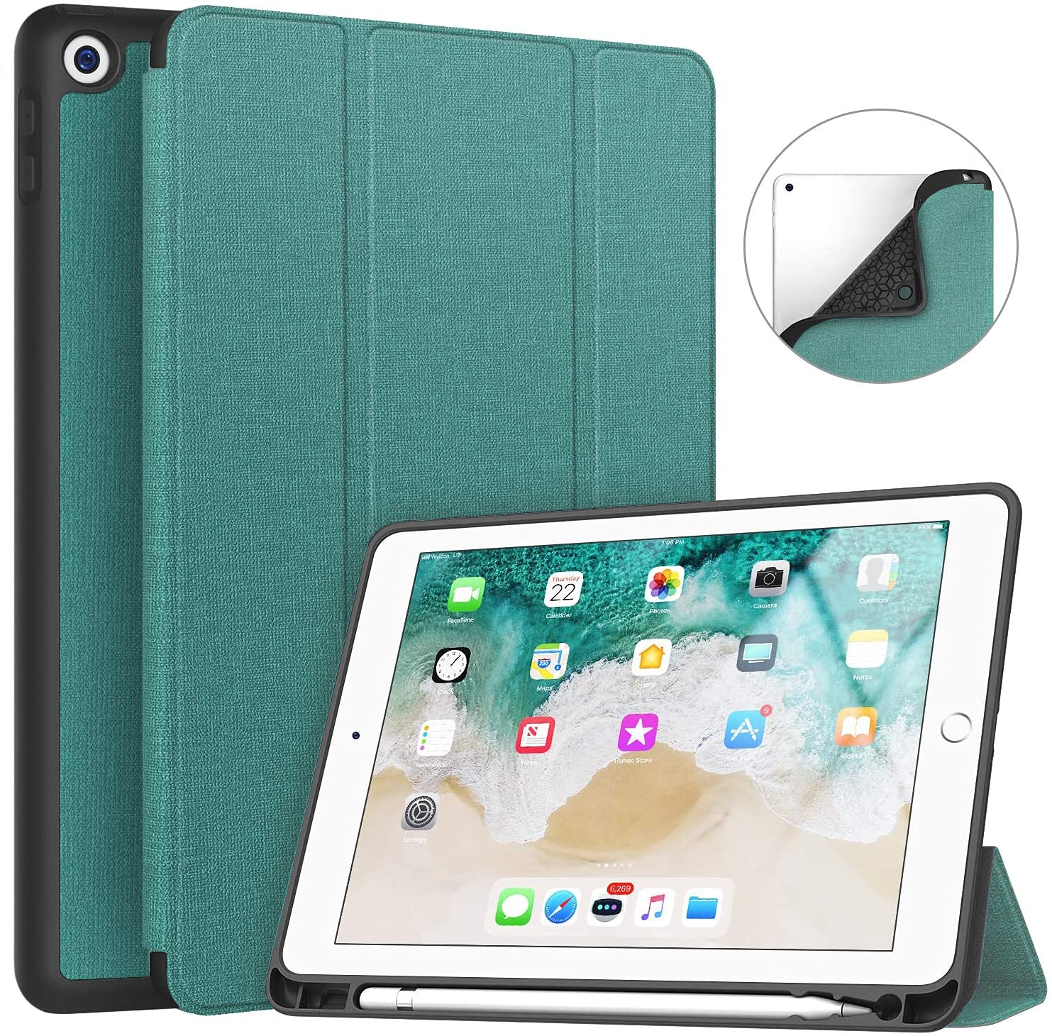 Swook iPad 9.7 inch 5th/6th Generation, Case with Pencil Holder, Smart iPad Case Trifold Stand with Shockproof Soft TPU Back Cover and Auto Sleep/Wake Function (Ipad 9.7 2017/2018, Lake Green) (B09HKKH8D3) Amazon Price History, Amazon Price Tracker