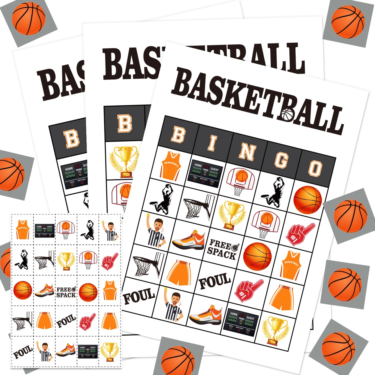 Basketball-Thema Geburtstagsparty Bingo-Karten 37 Stück | Partyzubehör, 17,5 x 12,7 cm