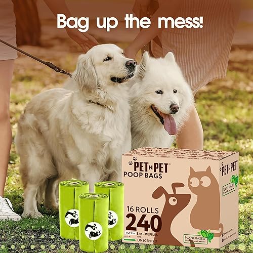 Miniatura 5 de PET N PET Bolsas para excrementar 240 bolsas compostables 100 a base de vegetales bolsas de excremento de almidón de maíz sin perfume rollos de