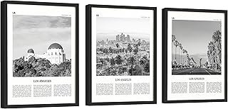 Los Angeles Wall Art - 12x16 | 30x40cm Los Angeles Posters, Black And White California Cityscape Pictures, Hollywood Art Los Angeles Skyline Landscape Prints for Home Bedroom Decorations (UNFRAMED)