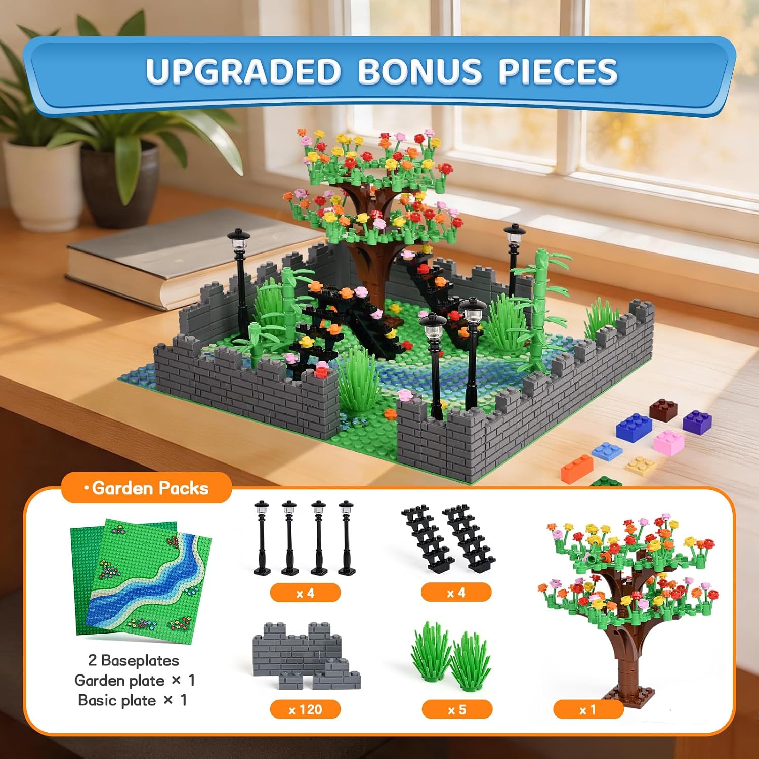 2000 Pieces Building Bricks, Building Bulks Blocks with 2 Packs 24x24 Studs Sticky Plates,400PCS Flowers and Tree/Grassland, Creative Toy Blocks Compatible with All Major Brands 14 Shape/18 Color image 3