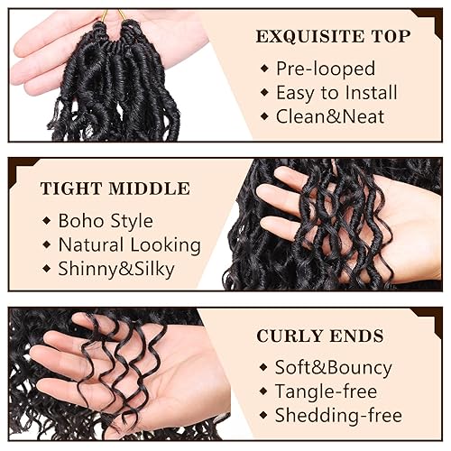 Miniatura 3 de COOKOO Cabello de ganchillo Goddess Locs de 24 pulgadas, 8 paquetes de cabello sintético ondulado con rizos preenrollados, bohemios, suaves, de río