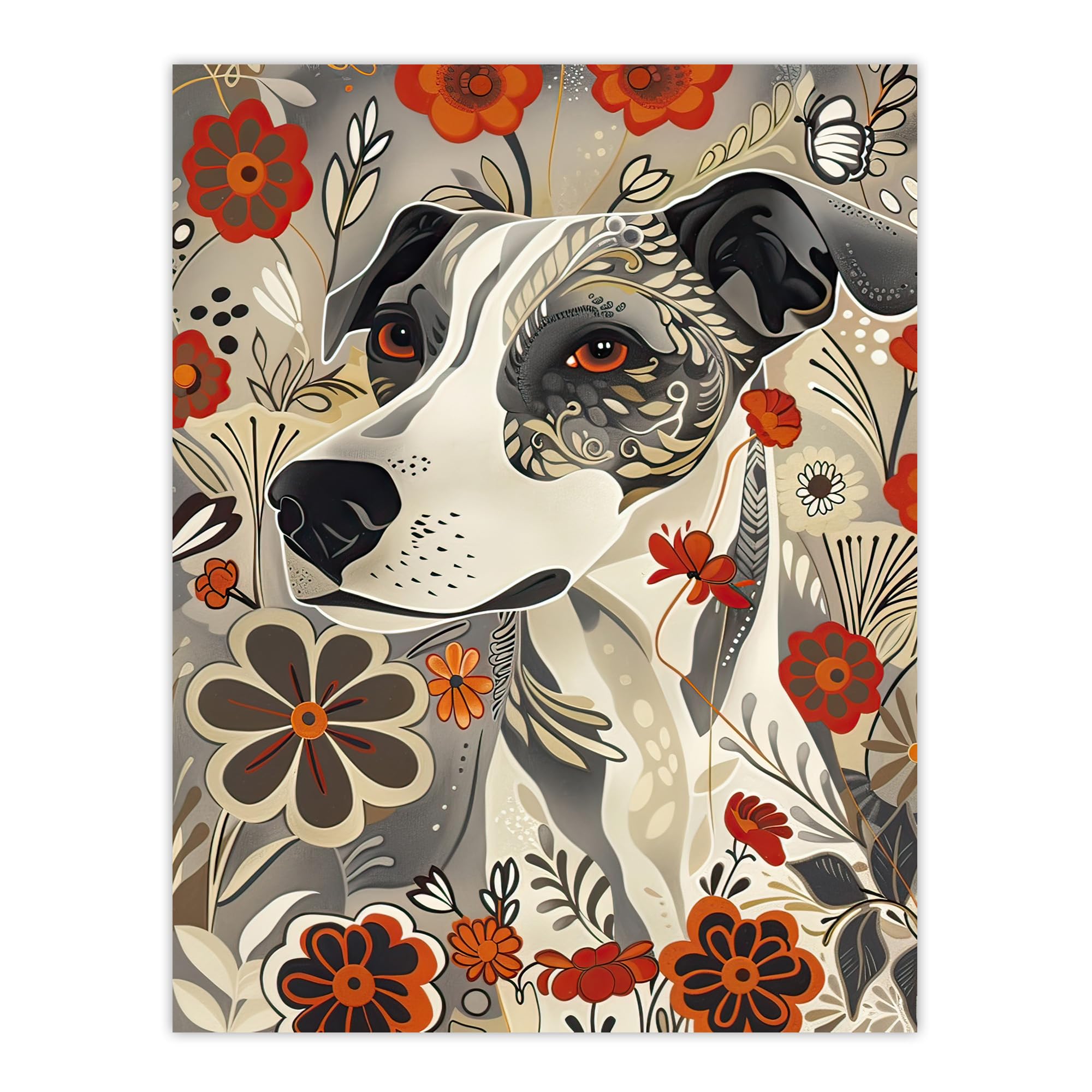 Artery8 Jack Russell Terrier Floral Dog Lover Pet Portrait Living Room Large Wall Art Poster Print Thick Paper 18X24 Inch