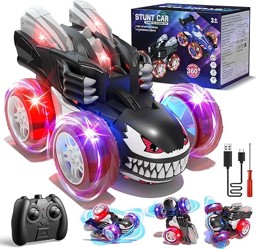 Coches de control remoto para niños de 4 a 7 años, 2.4 GHz recargable a control remoto con luces frías, juguetes de regalo para niños de 4, 5, 6, 7,