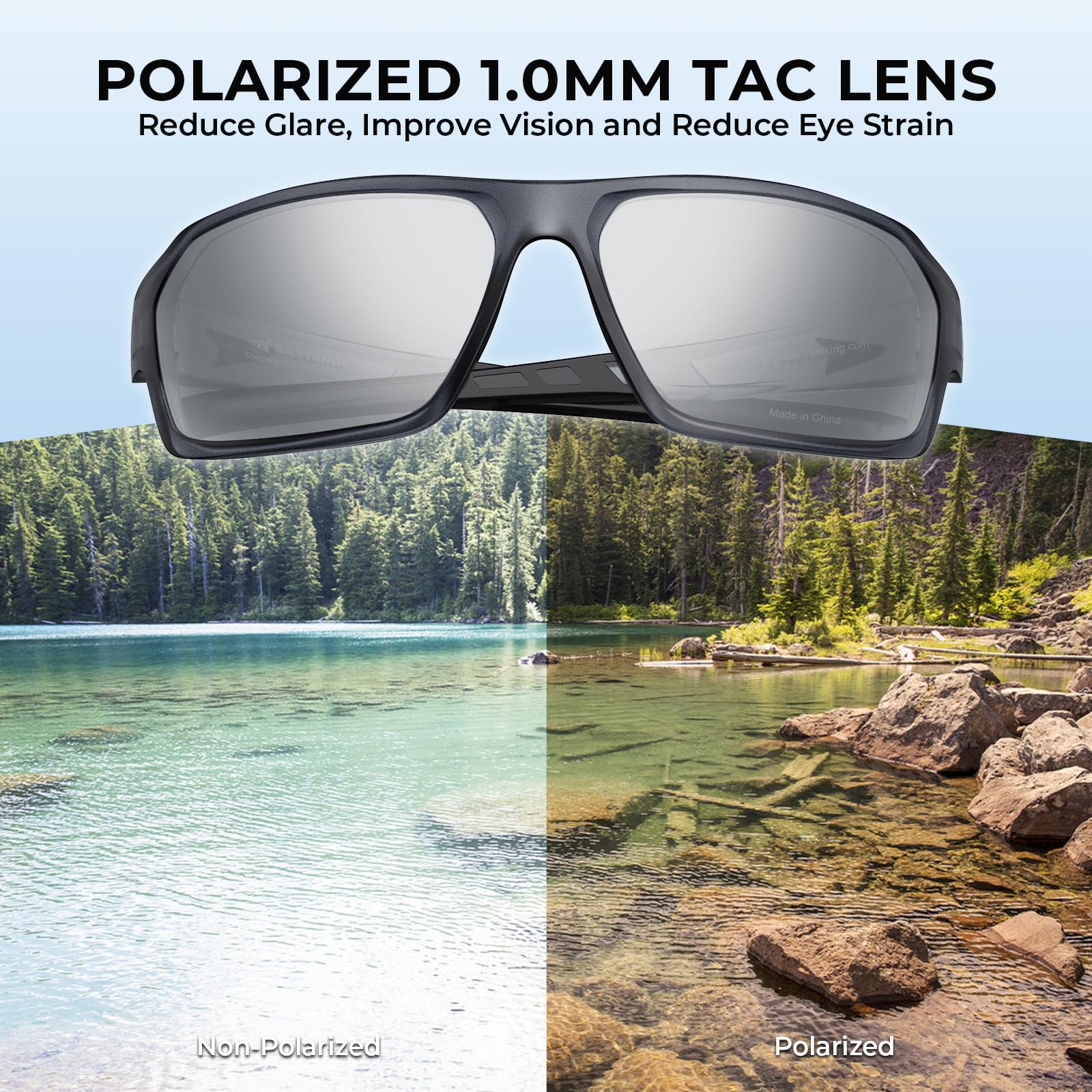 KastKing Chippewa - Lentes de sol polarizados para pesca, protección UV400, marco completo, lentes TAC de 1.0 mm