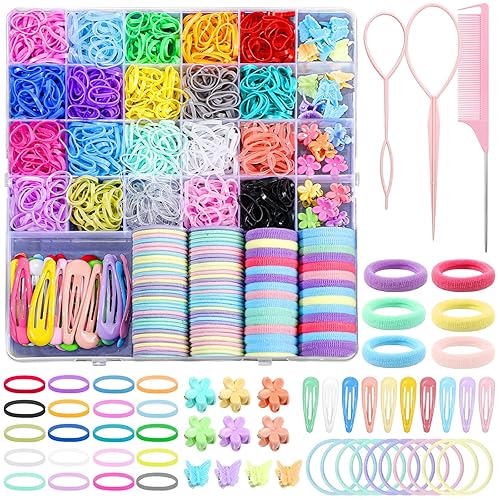 auroray Accesorios para el cabello para niña, 1543 piezas de bandas elásticas para el cabello, juego de 20 colores lazos elásticos para el cabello