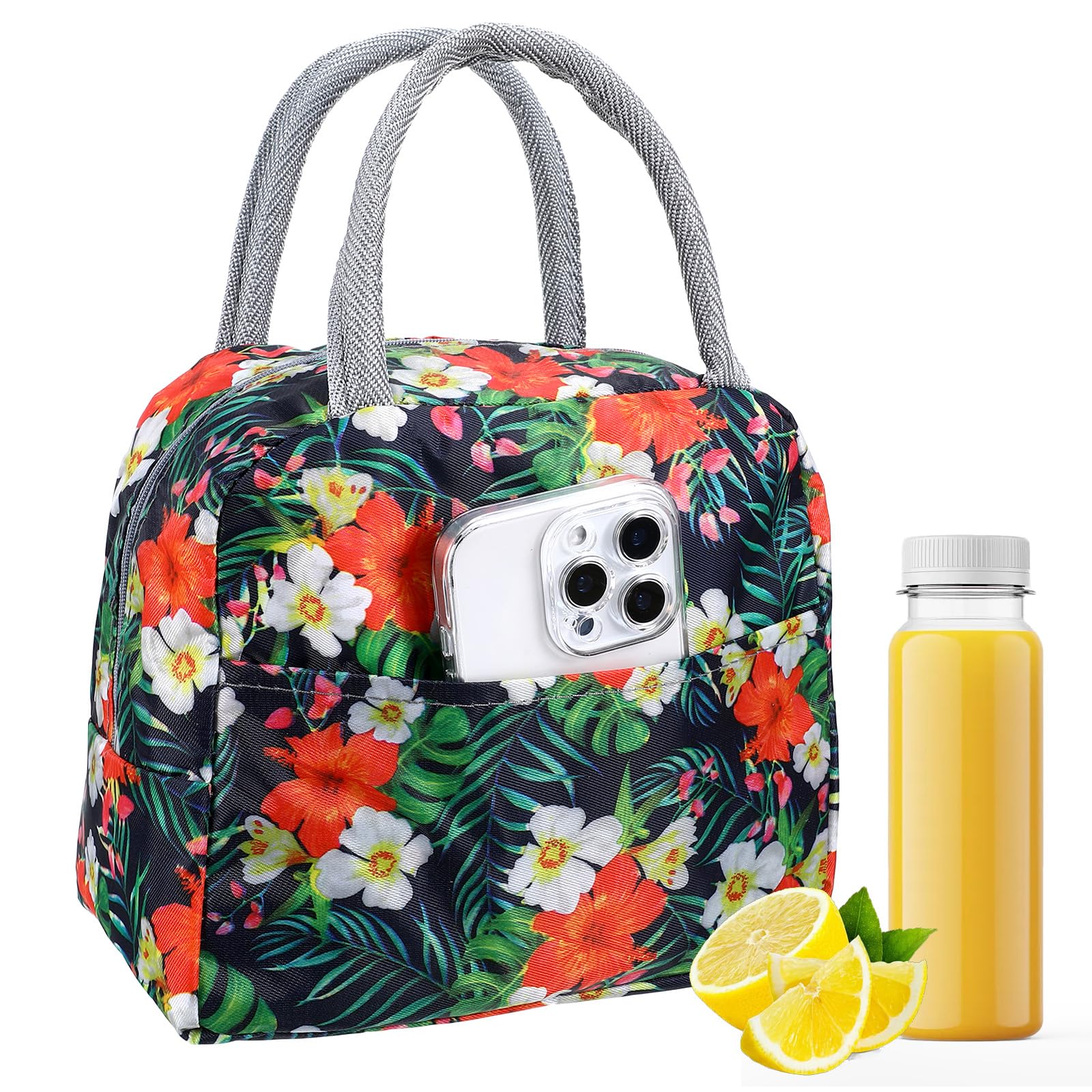 Lunch Bag Women Insulated Lunch Box Floral Cute Lunch-Tote Bag for Women Men Adult Reusable Leakproof Large Capacity