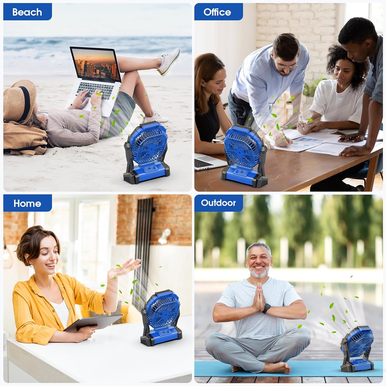 Portable Fan Rechargeable, Cordless Battery Powered Fan with LED