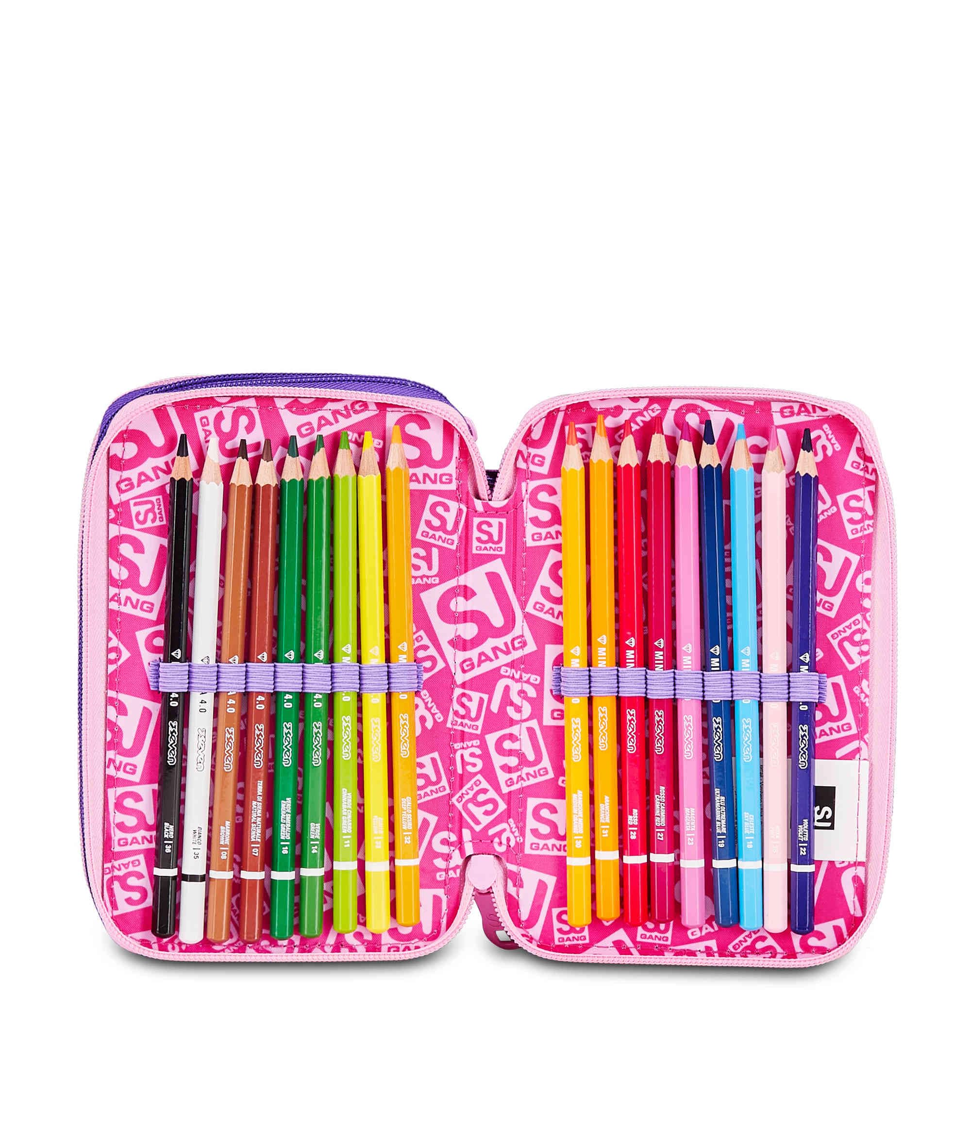 Astuccio Scuola 3 Zip 3D GLOWCAT Rosa Triplo Scomparto Scocca semi rigida 45 pezzi