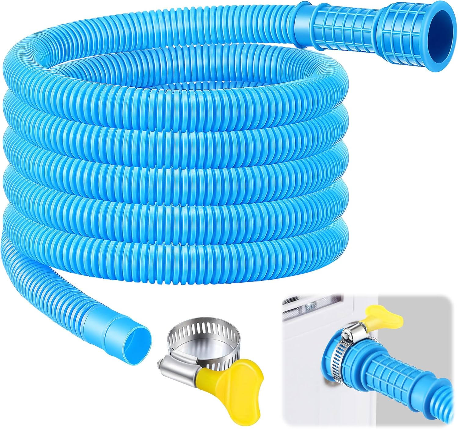 Saillong Patent Pending Dehumidifier Drain Hose, 13FT, 3/4 Inch FHT, with Cuttable Rubber Adapter and Connect Clamp, Flexible Universal Drain Hose for Most Dehumidifier Air Conditioner Brands(White)