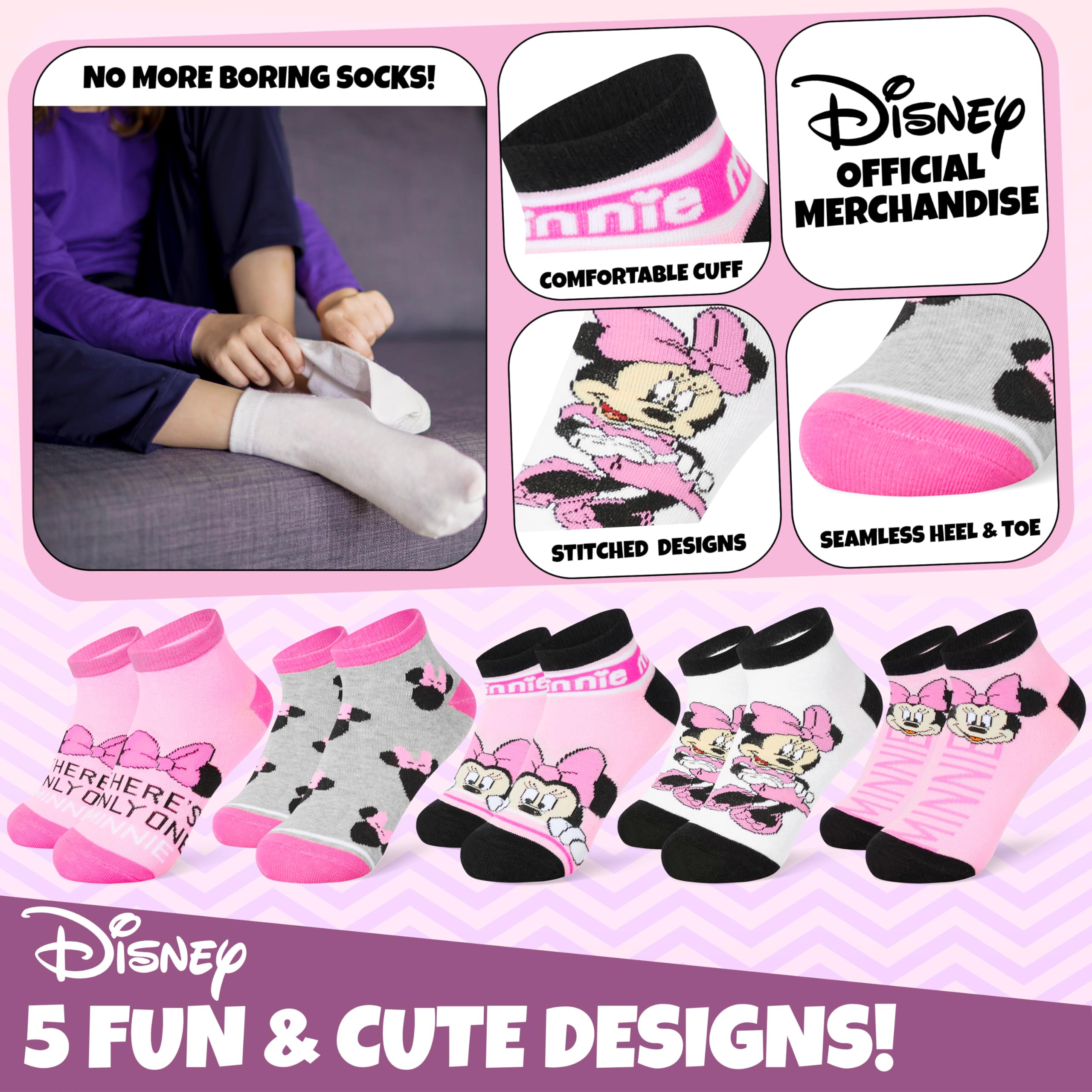Disney Stitch Calzini Corti Bambina, Morbido e Traspirante Calze Ragazza, Pacco da 5, Regali Bambina