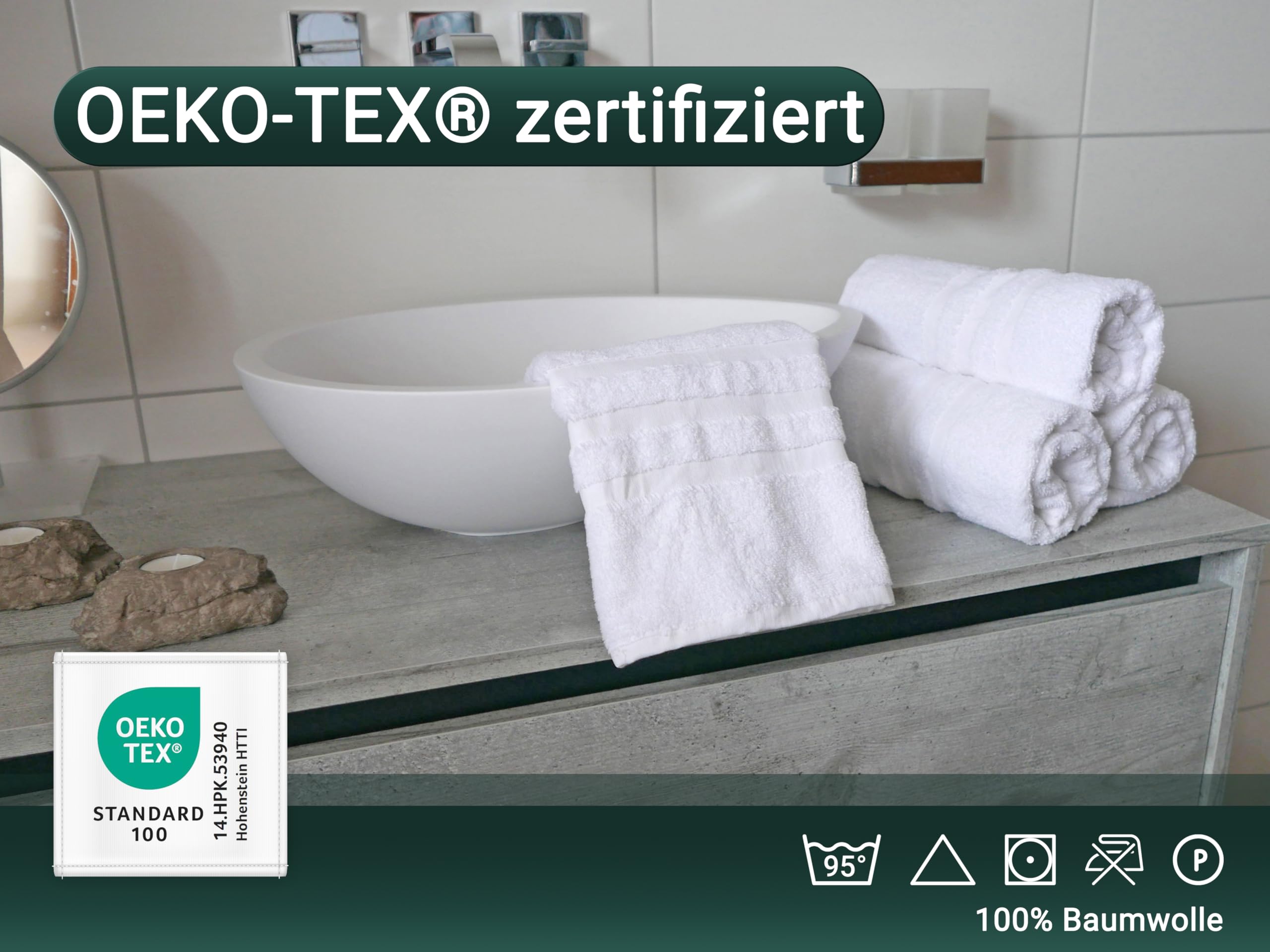 ZOLLNER 10er Set Handtücher in 50x100 cm - Flauschige und saugstarke Baumwolltücher in weiß - mit praktischem Aufhänger - waschbar bis 95°C - Baumwolle - Hotelqualität
