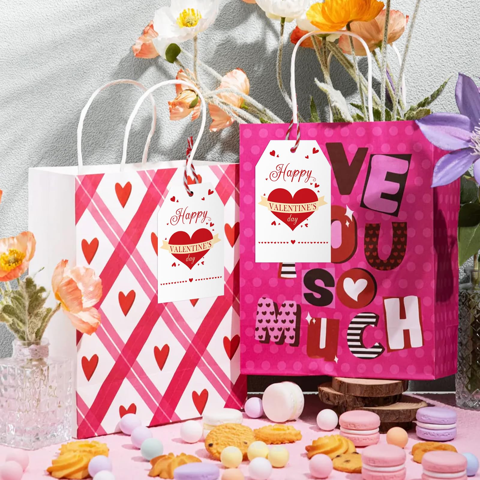 Joycraft 50Pcs Valentine's Day Gift Tags - Heart Shaped Tags With Jute Twine & Cotton String