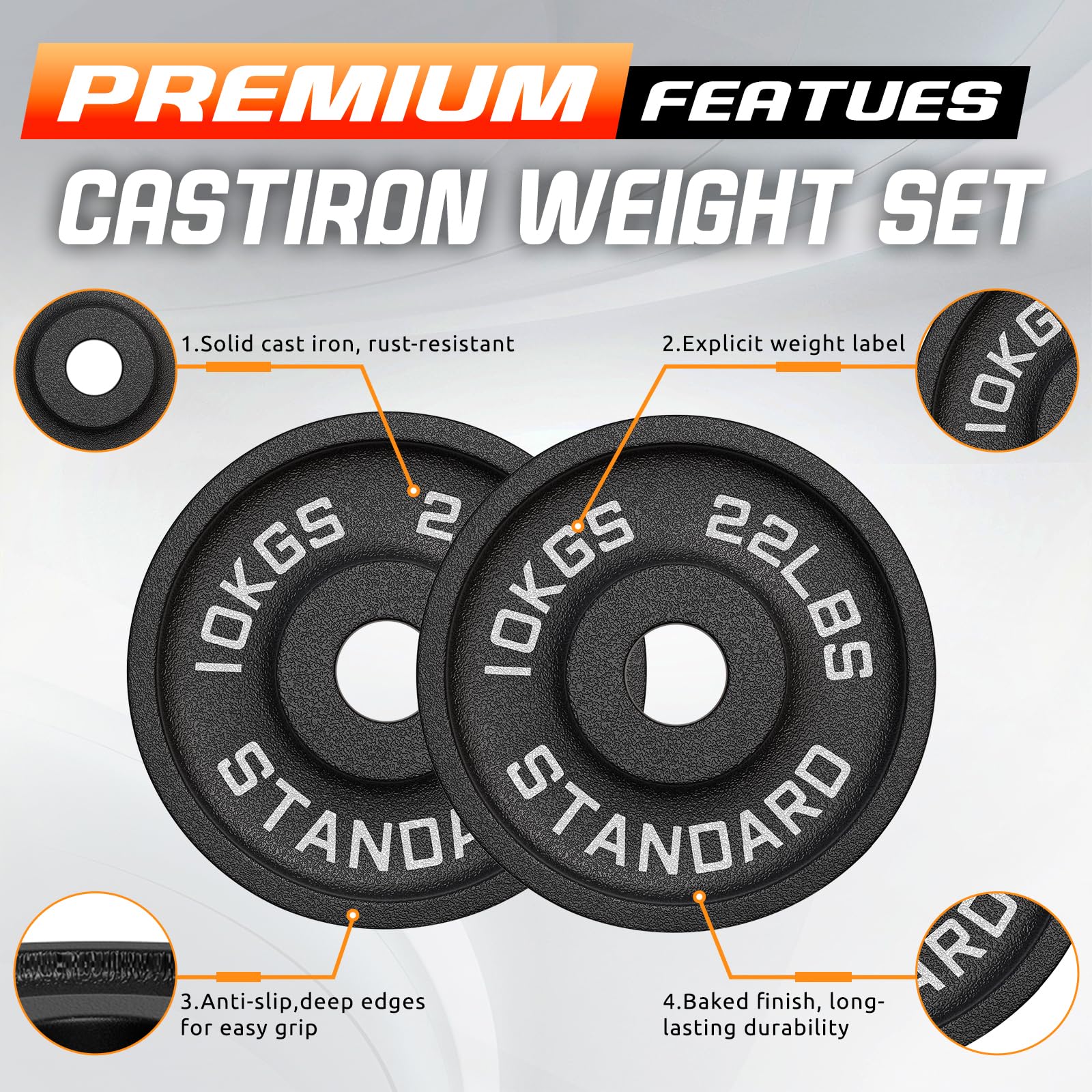 Dischi Palestra Set di 2, Pesi Bilanciere Olimpico 50 mm, Dischi Pesi Palestra Ghisa, Palestra e Home Gym, Pesi Bilanciere