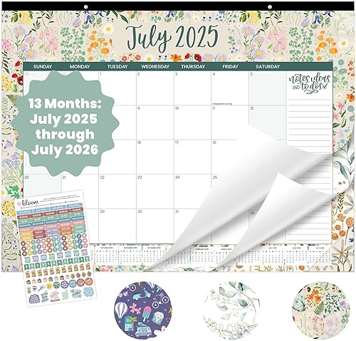 bloom daily planners Calendario de escritorio 2025-2026  Calendario de pared grande para año académico (julio de 2025 a julio de 2026)  Agenda
