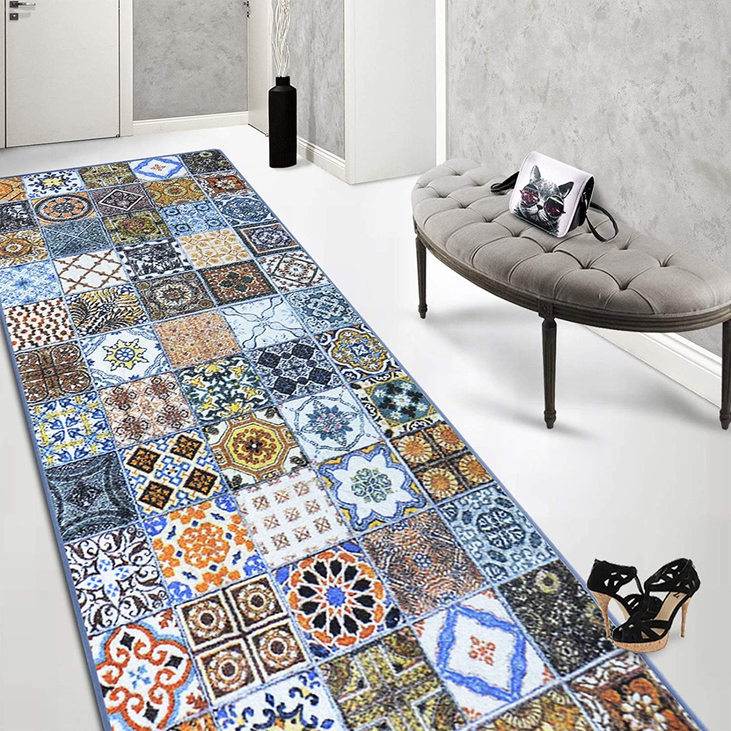 Bonita Tapis de couloir sur mesure | Tapis moderne pour couloir, cuisine, chambre à coucher | vendu au mètre, plusieurs tailles | antidérapant, robuste et facile d'entretien (80 x 300 cm)