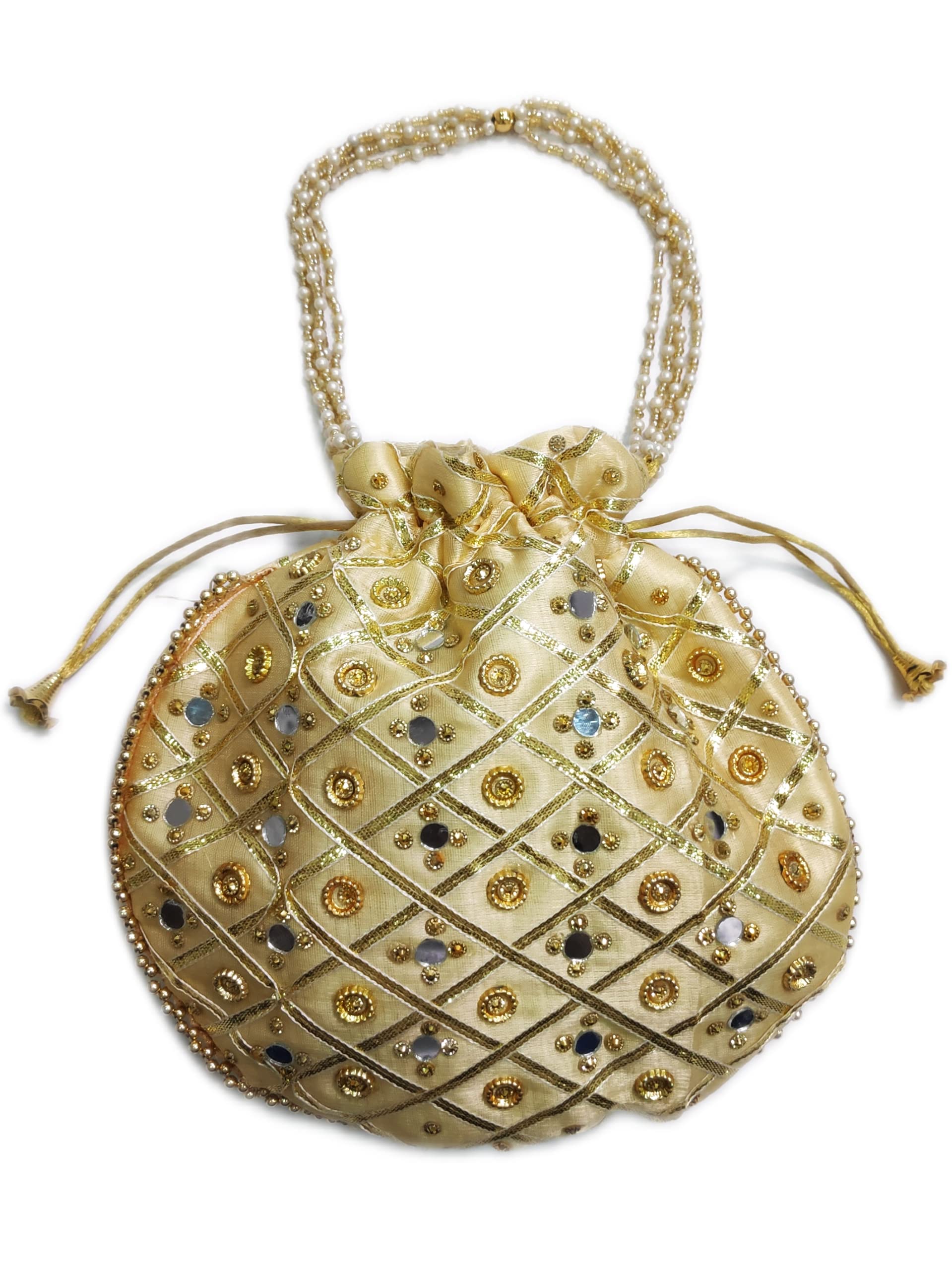 JK Gold/Women's Fancy Potli/Clutch For Ethnic Wear/Batwa Bag With Handle For Gift Packing/Accessories/Bridal Wear/Fancy Purse With Mirror Work-image-17
