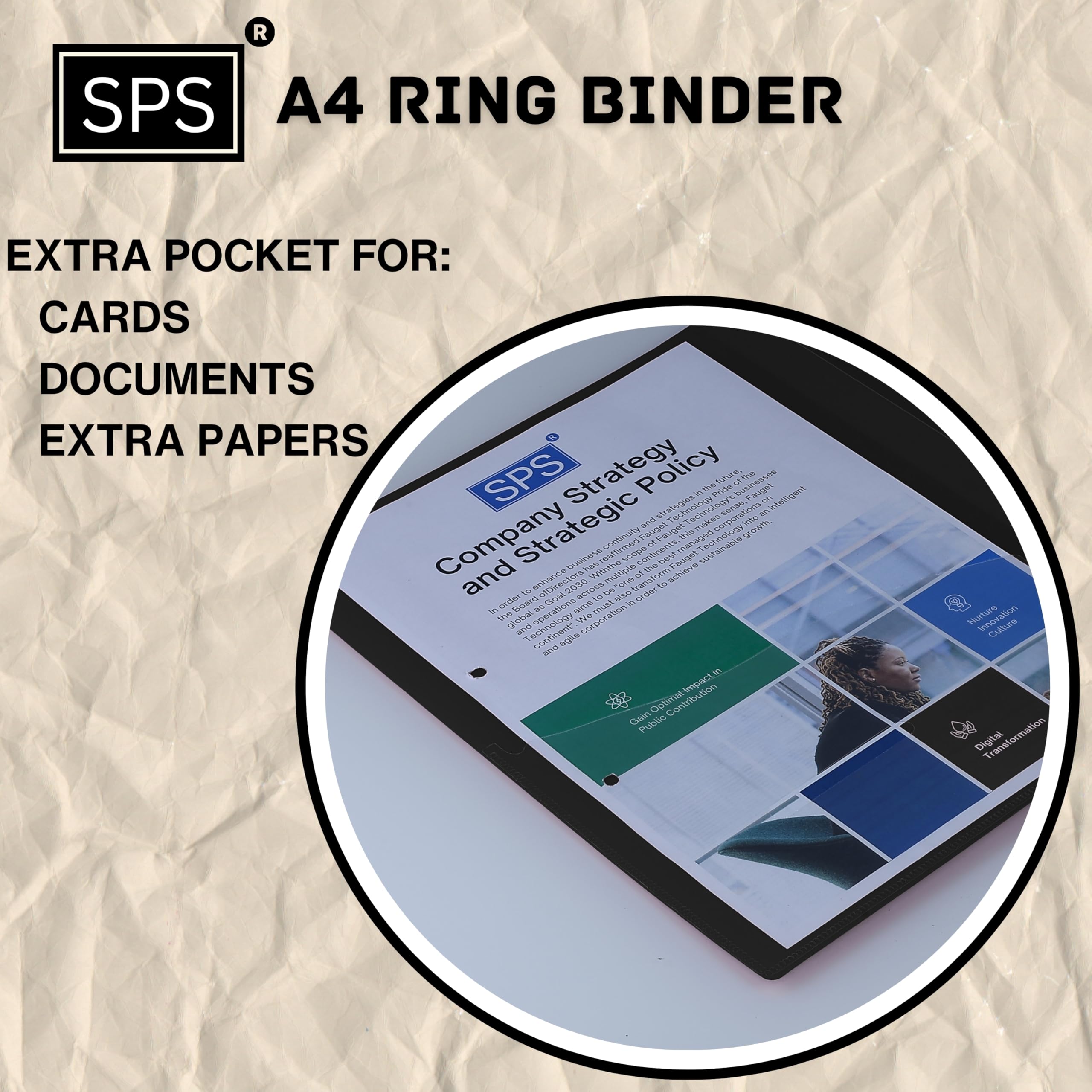 SPS 2D-Ringbuchmappe im A4-Format, Büroordner für Zeugnisse und Dokumente, für Büro- und Schuldokumente, Schwarz, 2 Stück