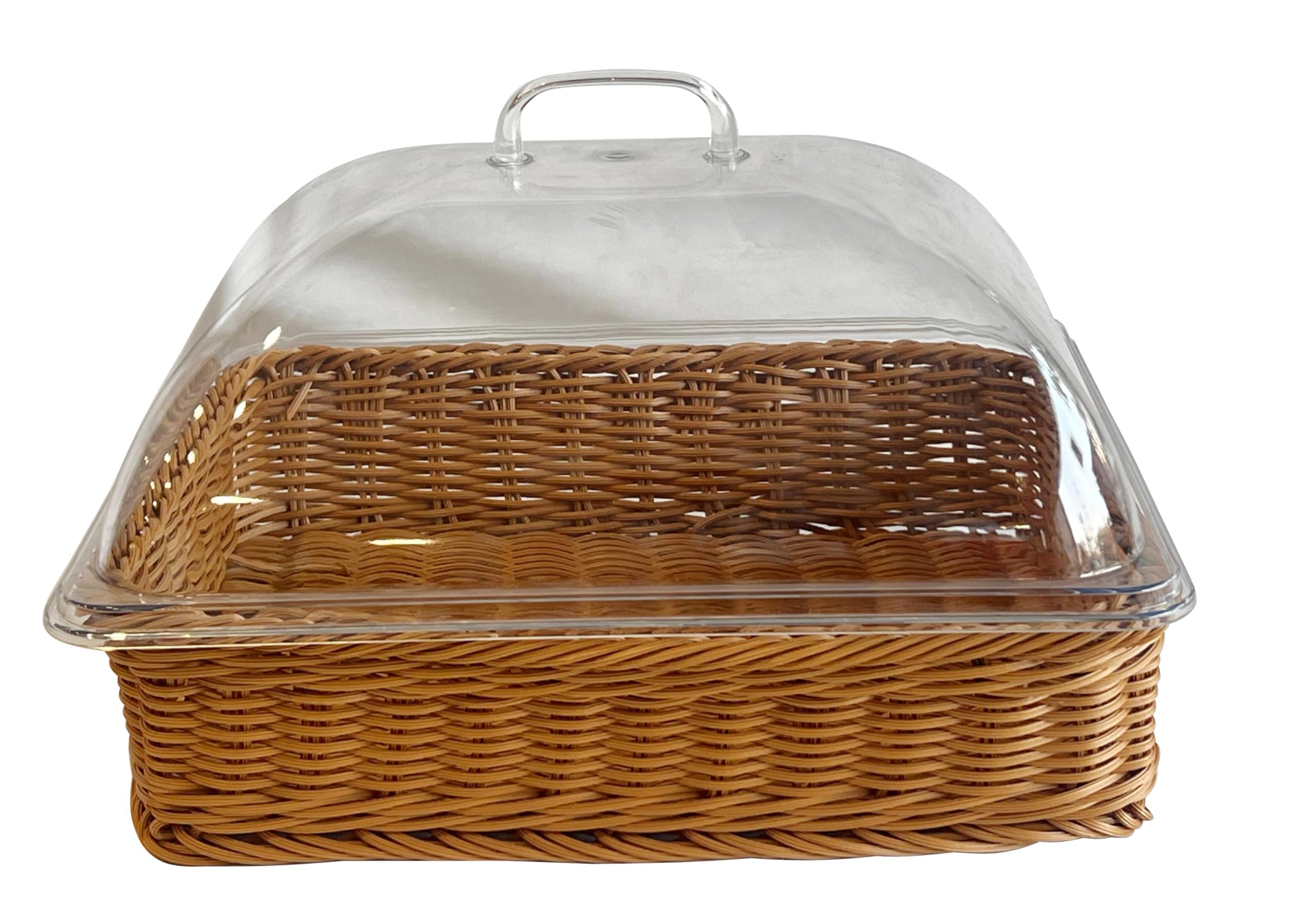 Hospitality Restaurant Cafe Self Serve Bread Basket/Pastry Donut/Cookie Display Wicker Rattan Basket Case Countertop Squre with lid Small Size: 10"x10"x3" (Pack of 1Pc)-picture-23