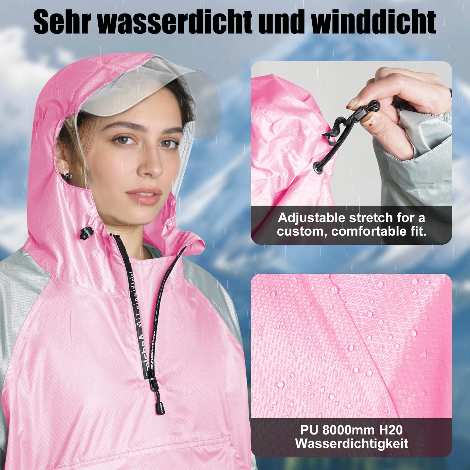 Andake Veste de pluie imperméable, légère et portable avec manches, unisexe, matériau indéchirable, convient pour l'extérieur, le cyclisme, la randonnée, la pêche