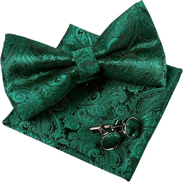 Alizeal Mens Retro Paisley Pre-tied Bow Tie, Pocket Square and Cufflinks Set