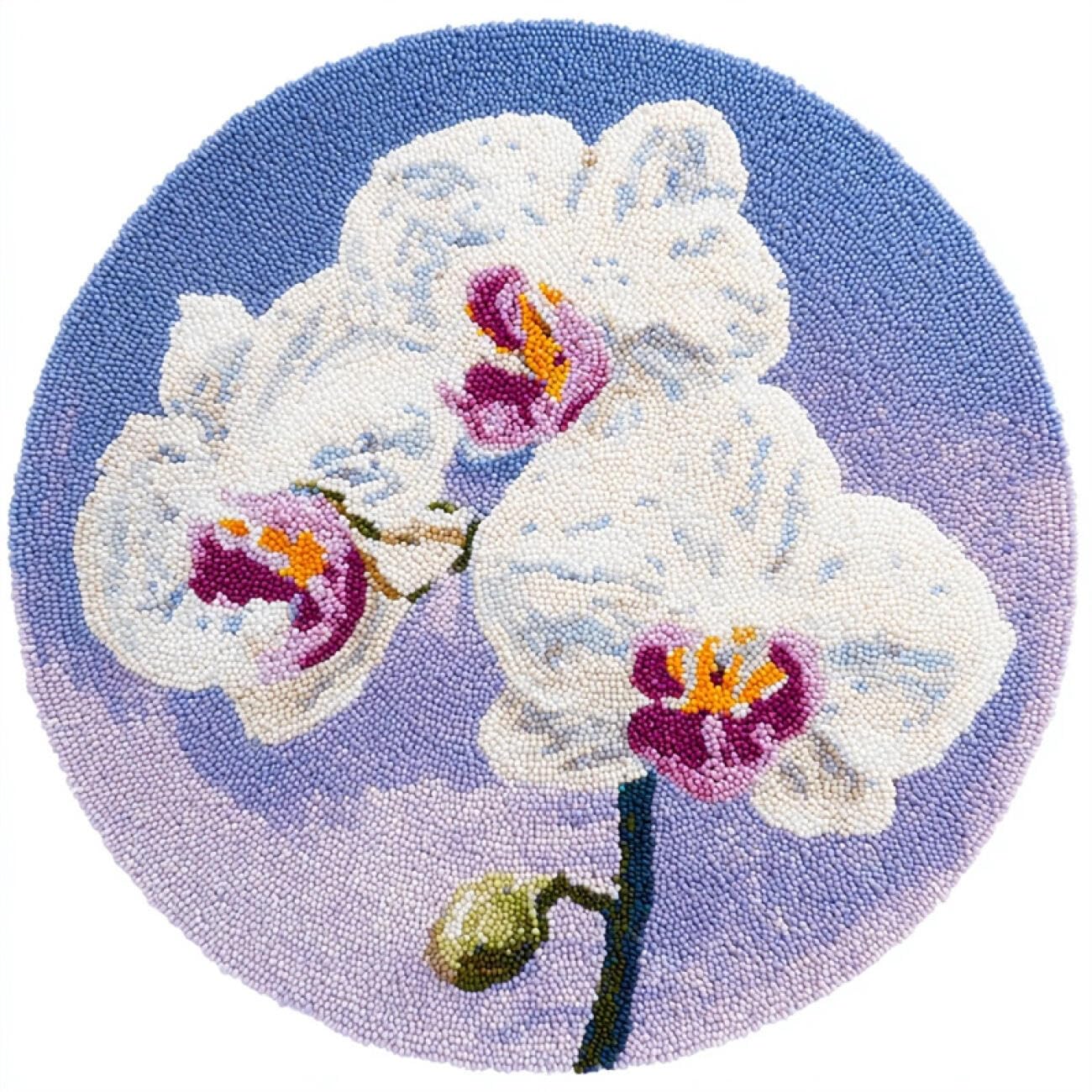 Kitquiver Latch Hook Carpet Kits White Phalaenopsis Orchid 50x50cm