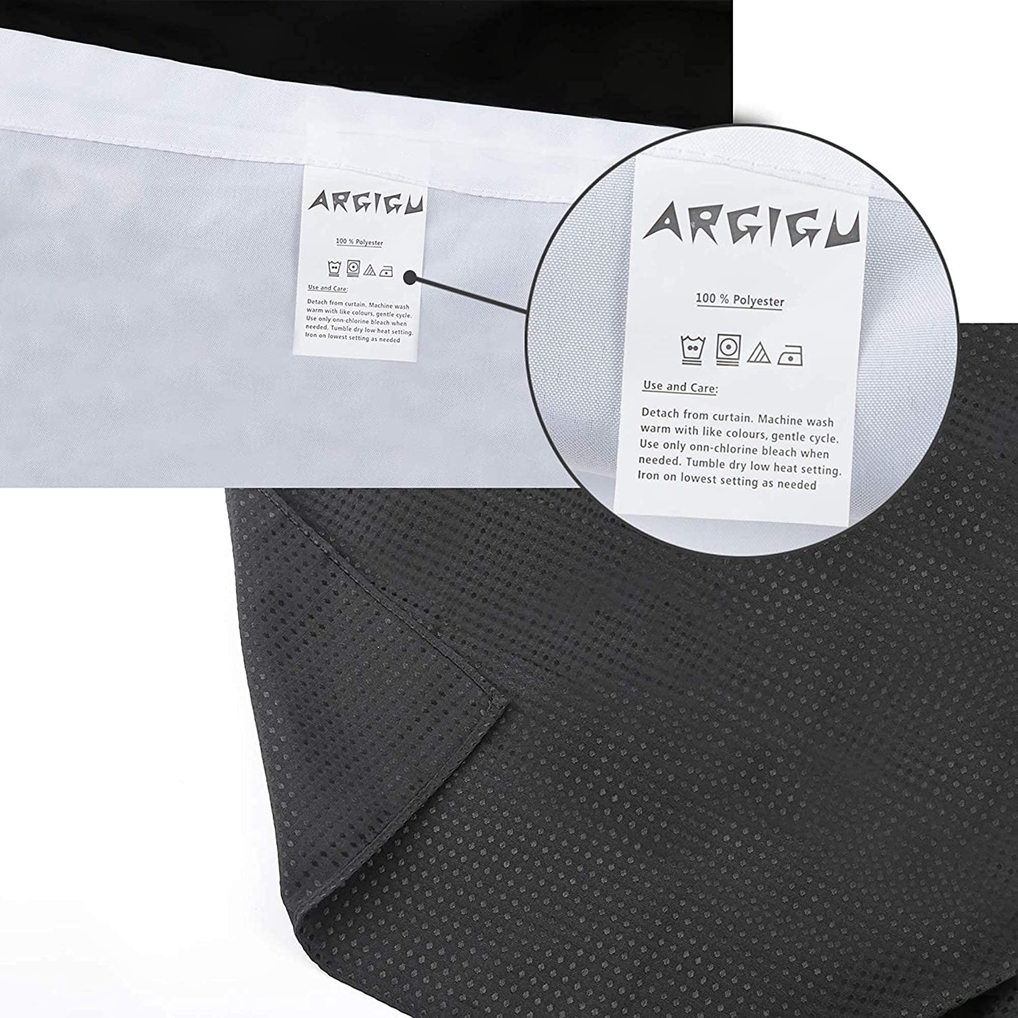 ARGIGU Rideau de douche à tissage gaufré sans crochets avec doublure à clipser Noir g