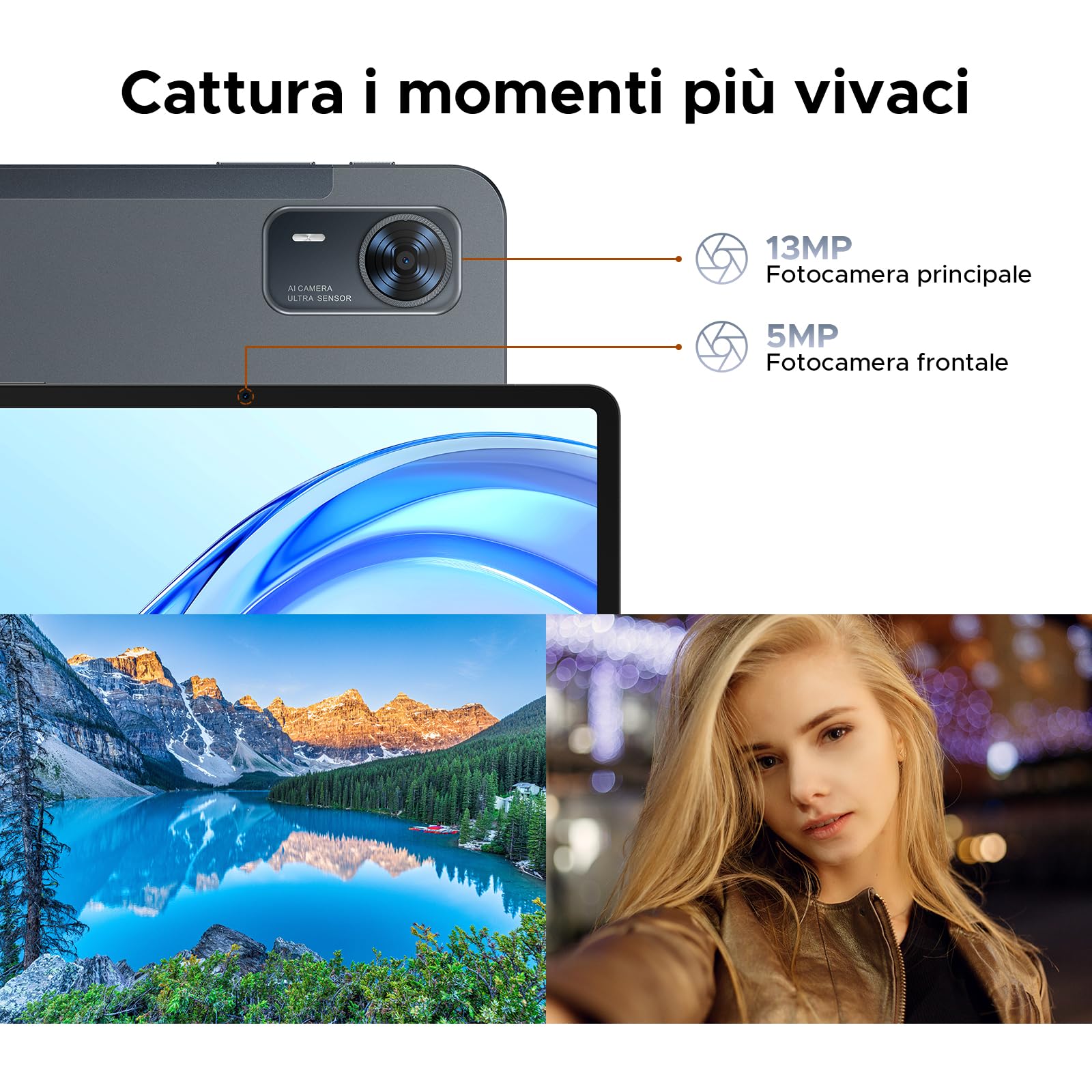 Tab E3+ AI Tablet 12 Pollici, 32GB RAM + 256GB ROM/2TB, 2.4K Tablet Android 8800mAh, Helio G100 Octa Core Gaming Tablet with SIM, Gemini AI Tablets Dual 4G LTE + 5G WiFi, Quad Speaker, Nero