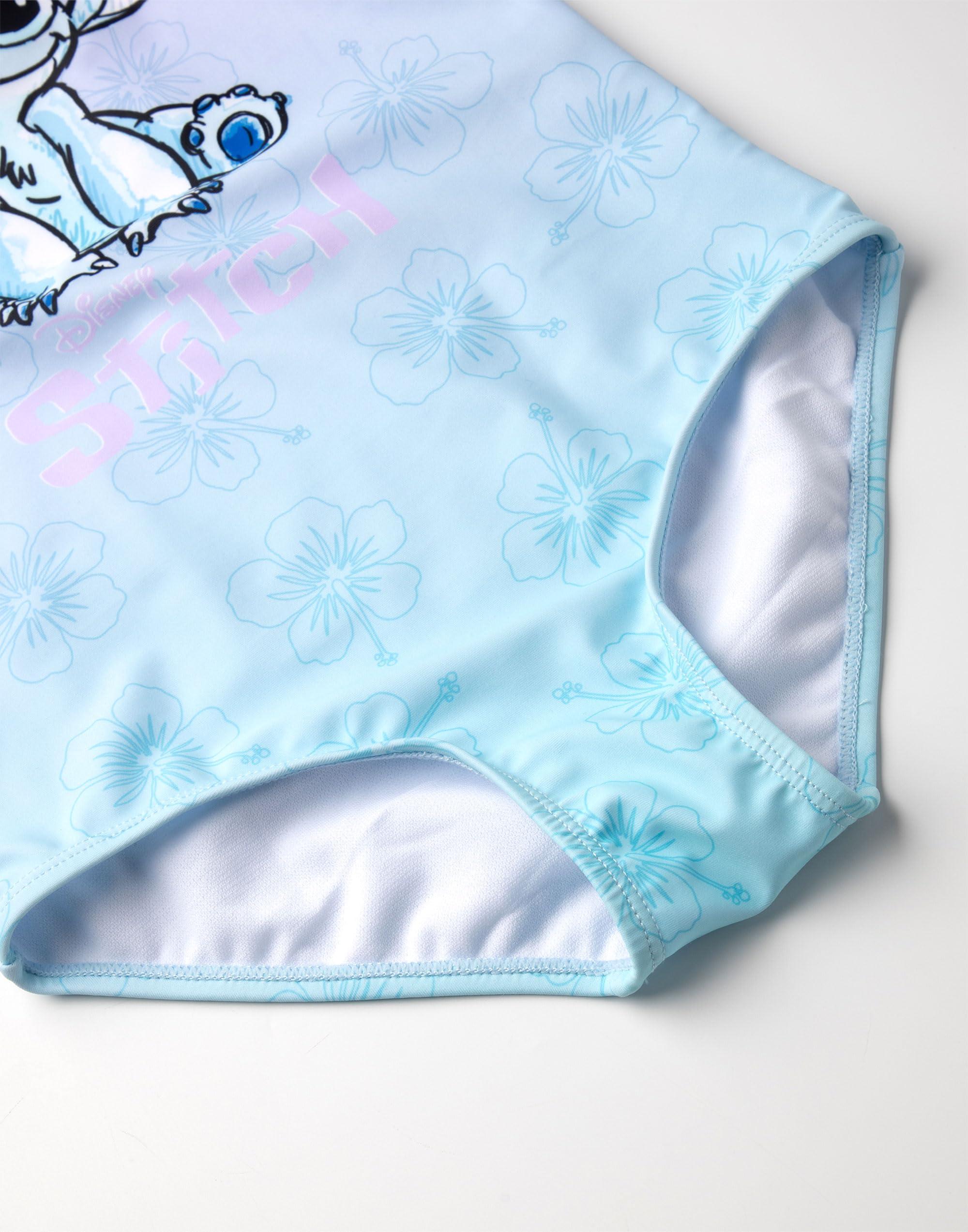 Disney Lilo & Stitch Traje de baño de 1 Pieza Floral Azul y Morado para niñas | Traje de baño sin Mangas con Personaje de Puntada | Ropa de Playa sin Cordones para niños