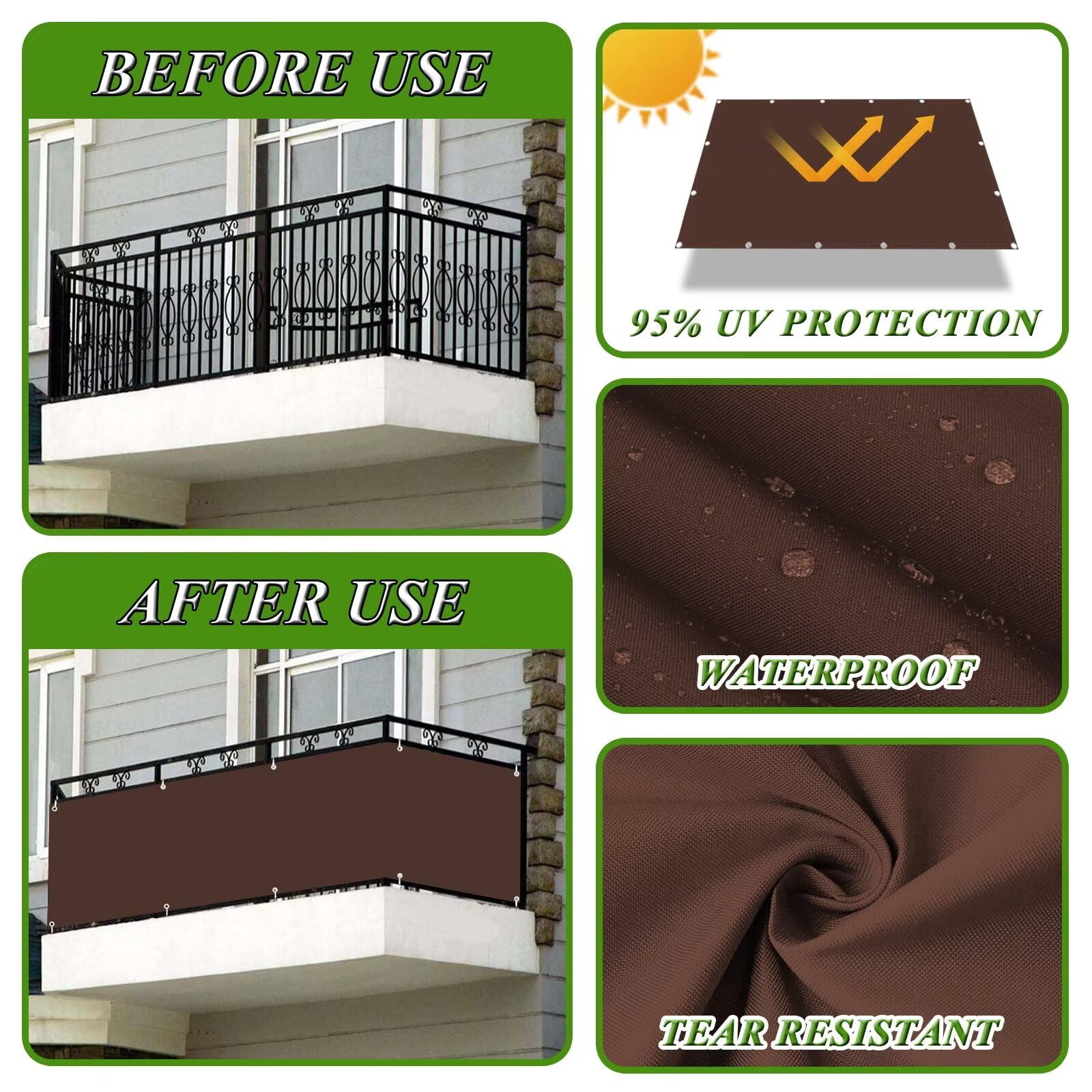 Frangivisto Balcone Impermeabile Rettangolare Protezione UV Marrone 0.7x10m