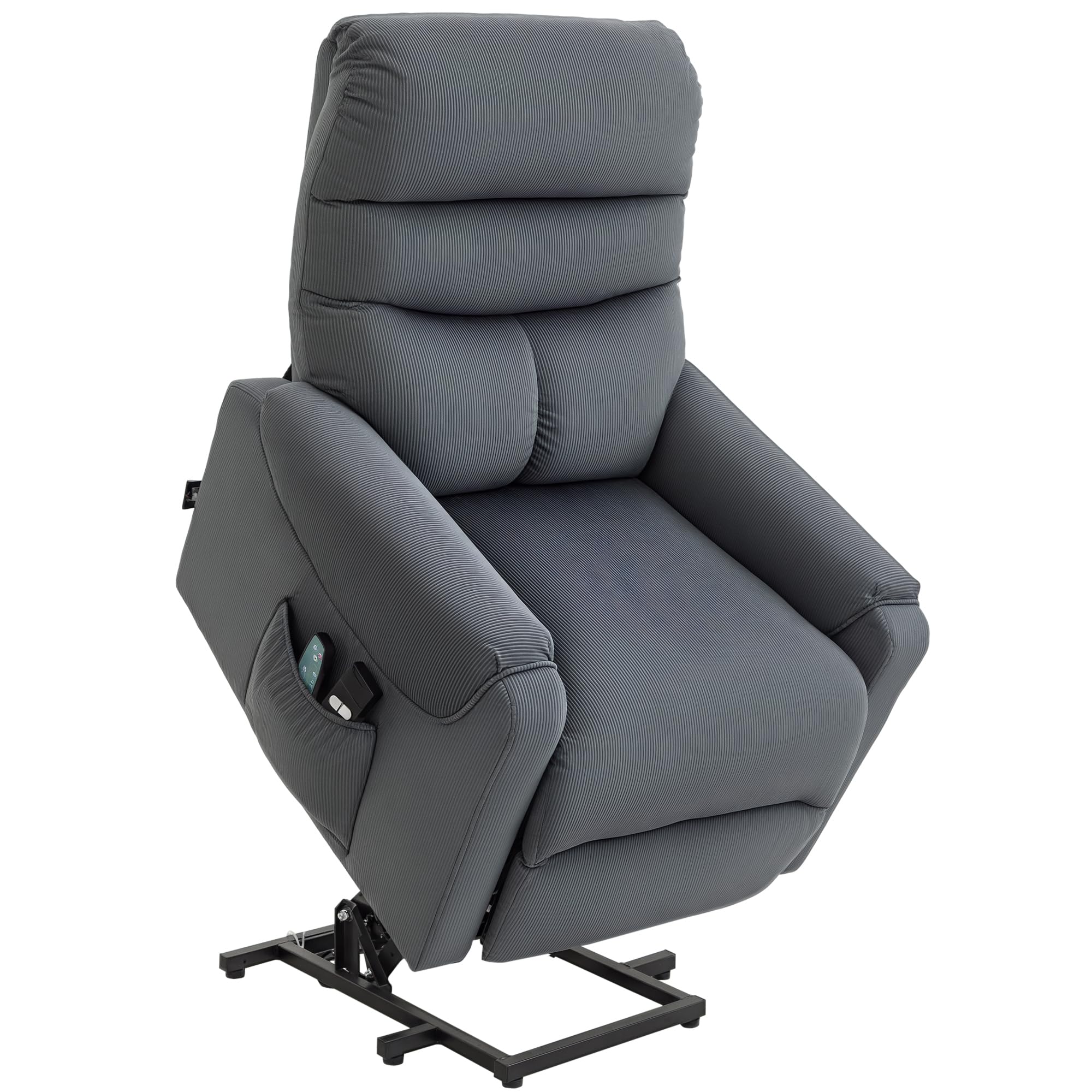 HOMCOM Fernsehsessel mit Aufstehhilfe Elektrisch, Massagesessel mit Liegefunktion und Wärmefunktion, Relaxsessel mit Fernbedienung und Seitentasche Verstellbar Polyester-Gewebe Dunkelgrau