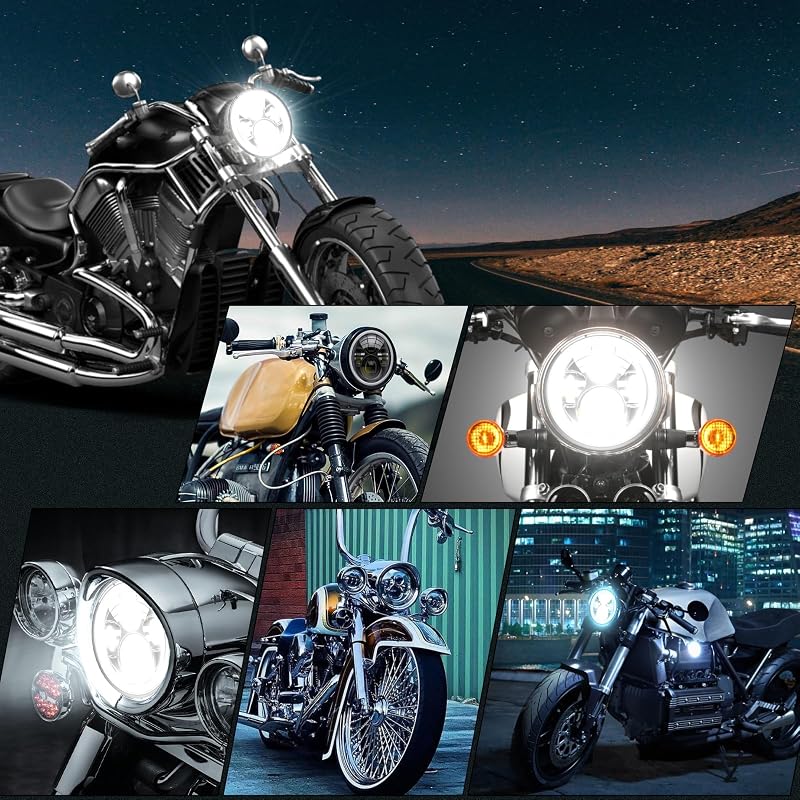 DREAMIZER 7 Hüvelykes Motorkerékpár Fényszóró Fehér DRL Angel Eye Sárga Irányjelzővel