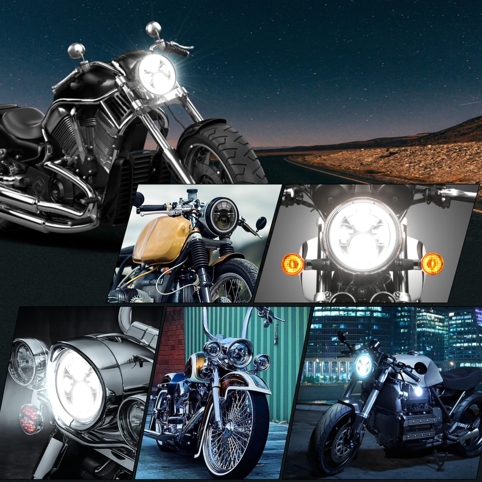 DREAMIZER Faro LED per Moto da 7 pollici con DRL Bianco Angel Eye Indicatore Ambra Compatibile con Harley Electra Glide, Softail 1984-2018, Street Glide 2006-2014, Wrangler JK TJ.