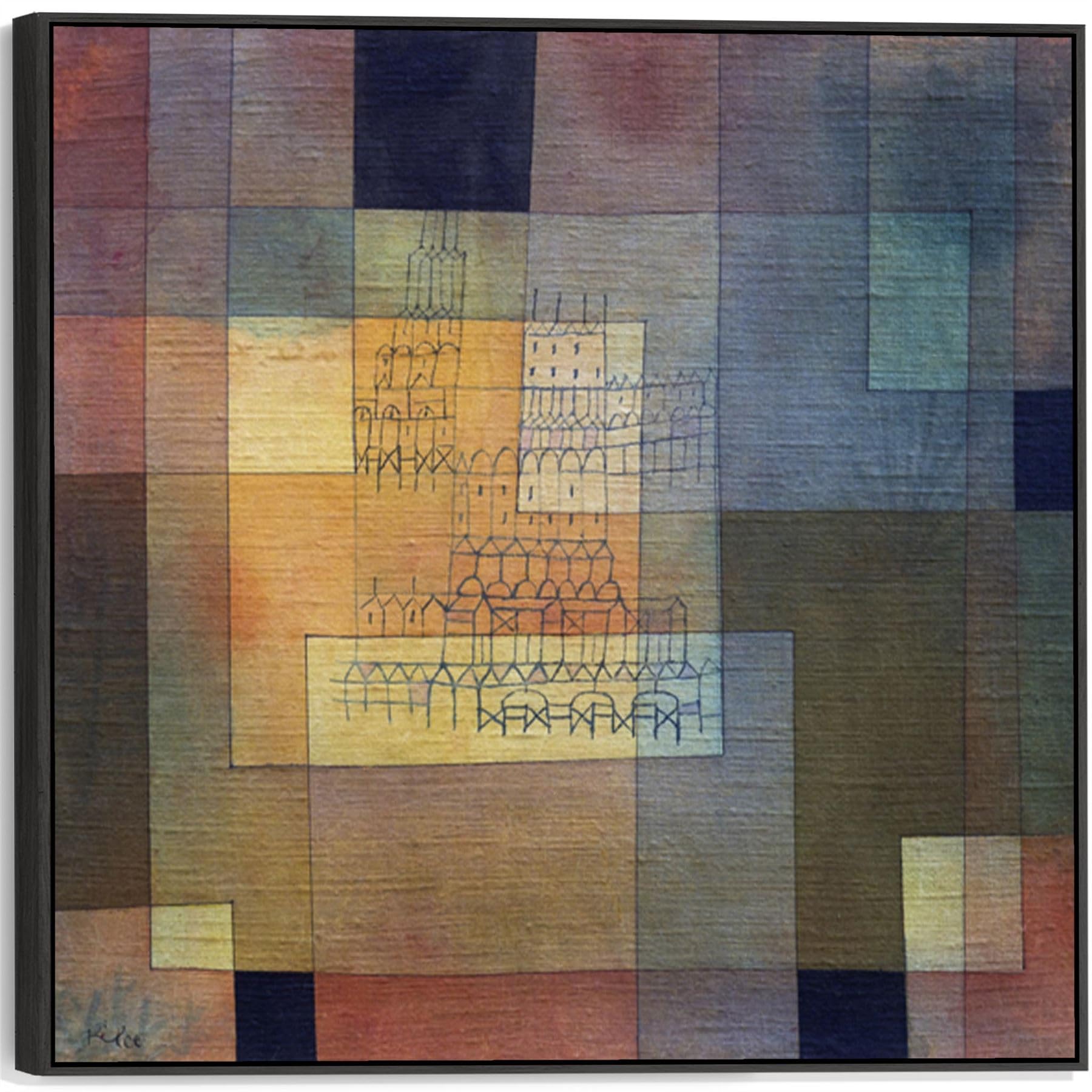 Wallfillers Vibrant And Neutral Colors Large Colourful Paul Klee Abstract Wall Art Framed Canvas Print Of Polyphonic Architecture Painting (100Cm X 100Cm)