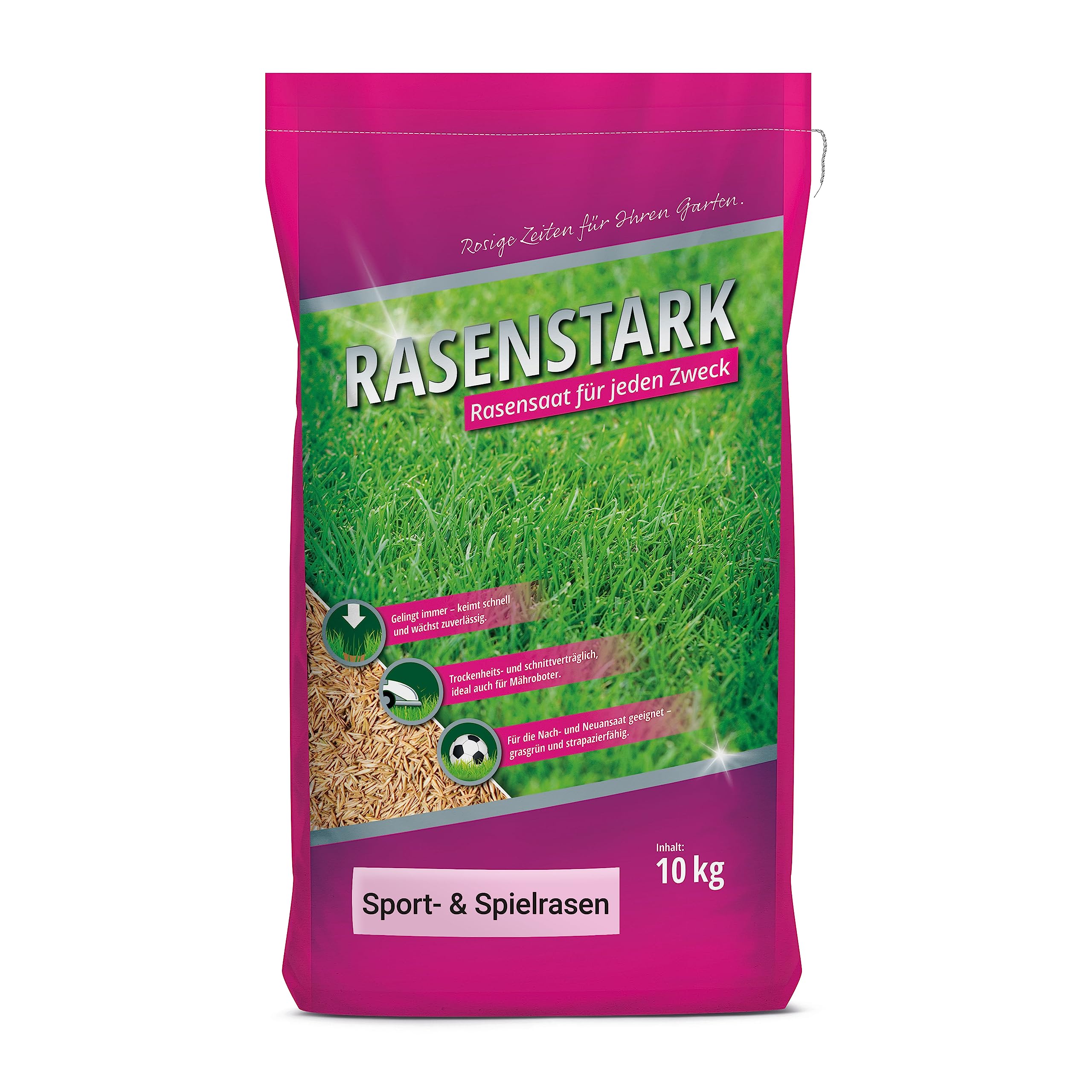 Sport- und Spielrasen Rasensamen 10 kg für ca. 250 m² – für Nachsaat & Neuansaat, schnellkeimender Spielrasen zur Rasenreparatur, strapazierfähiger und schnellkeimender Gartenrasen