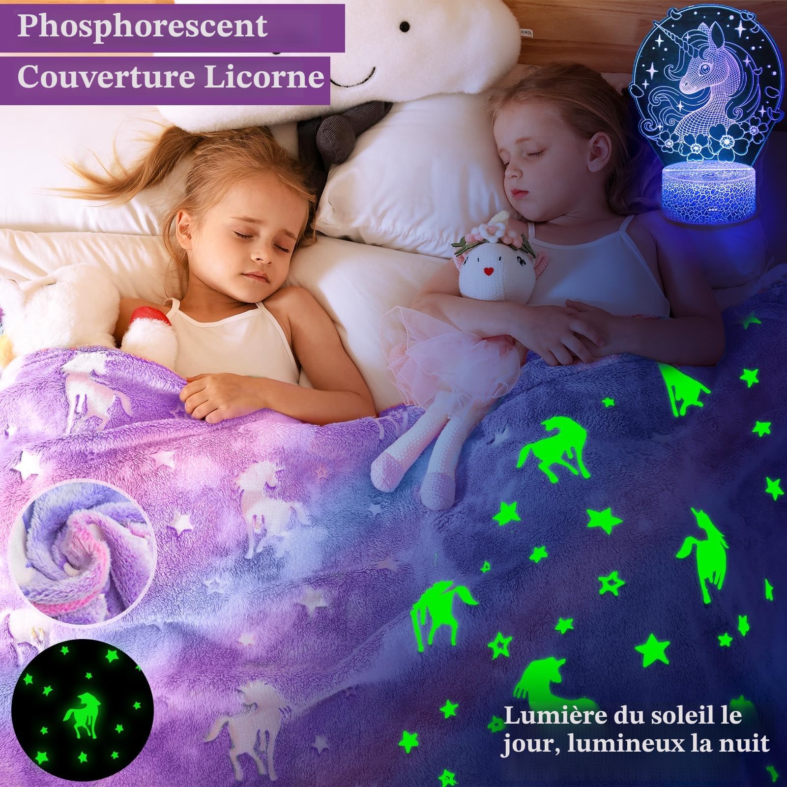 Cadeaux Licorne pour Filles 6 7 8 9 10 Ans Machine Karaoké Enfants Micro avec Haut-Parleur Couverture Lumineuse Licorne Veilleuse Bandeau Bracelet Cadeau Anniversaire Filles Jouet