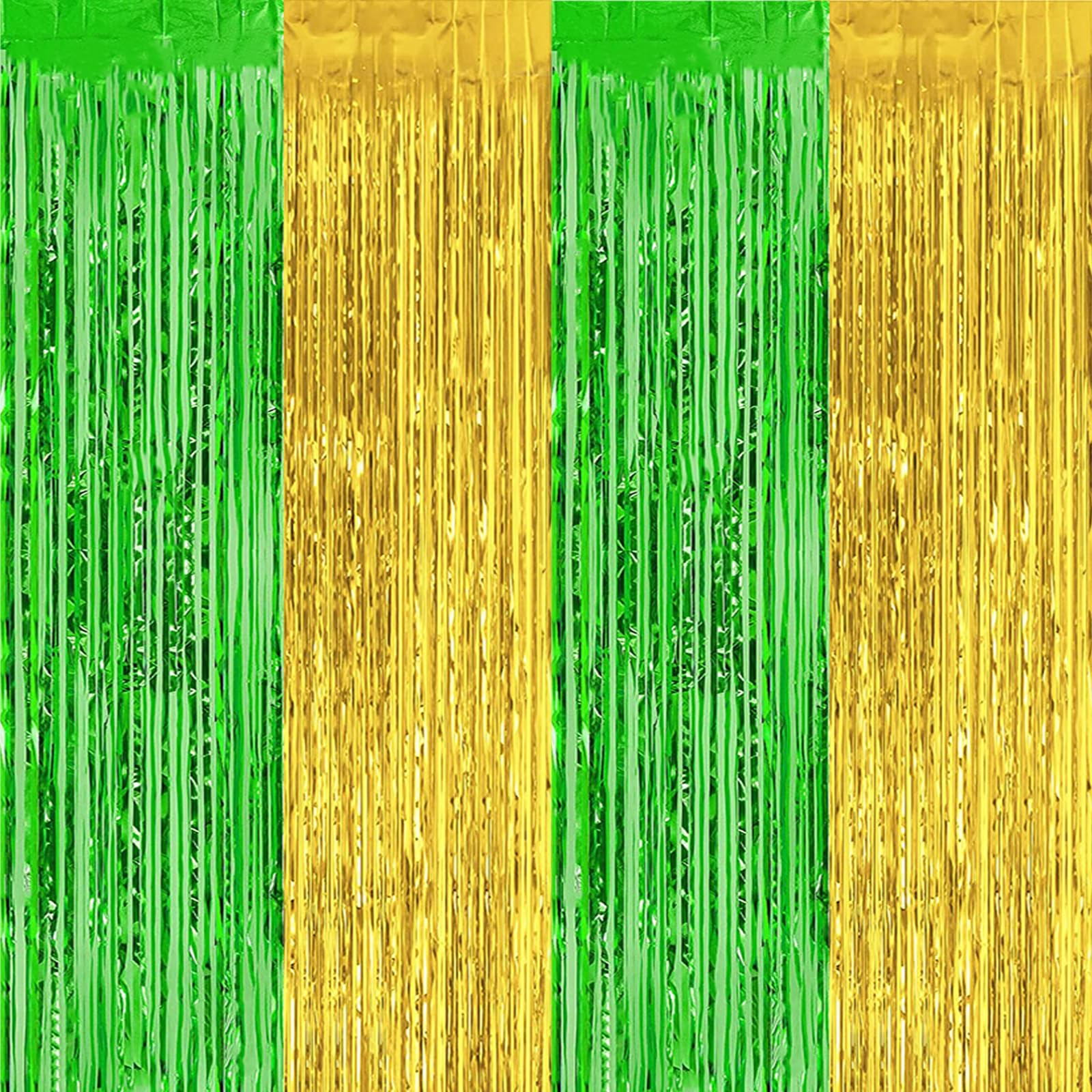 2 Pack 3.2ft x 9.8ft St. Patrick's Day Metallic Foil Fringe Curtain, Gold Green Tinsel Curtains Streamer Large Party Photo Booth Props Backdrops for