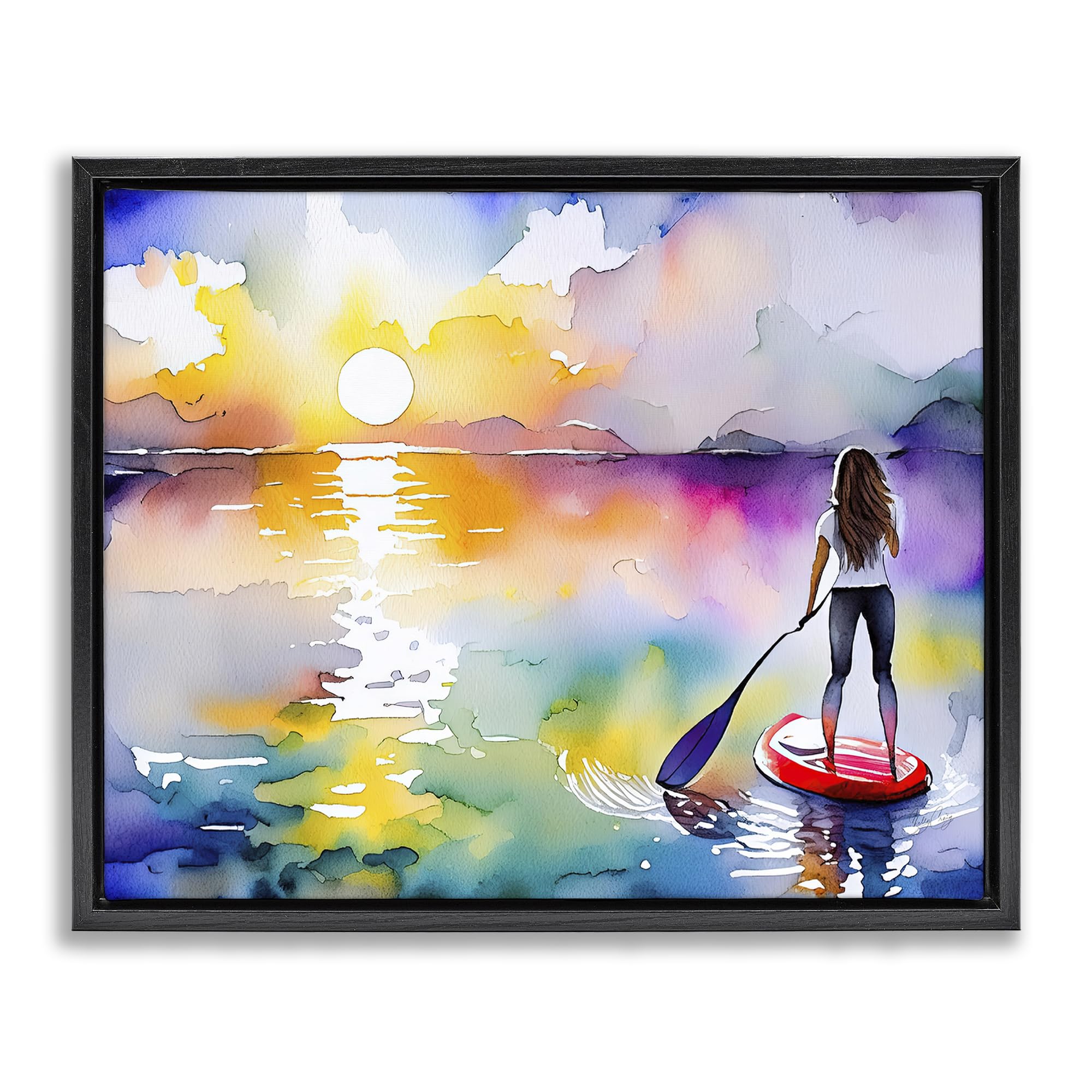 Stupell Industries Jet Black (Matte) Sunset Paddle Drift Coastal Serenity, 24 X 30 Inch Canvas In Floater Frame