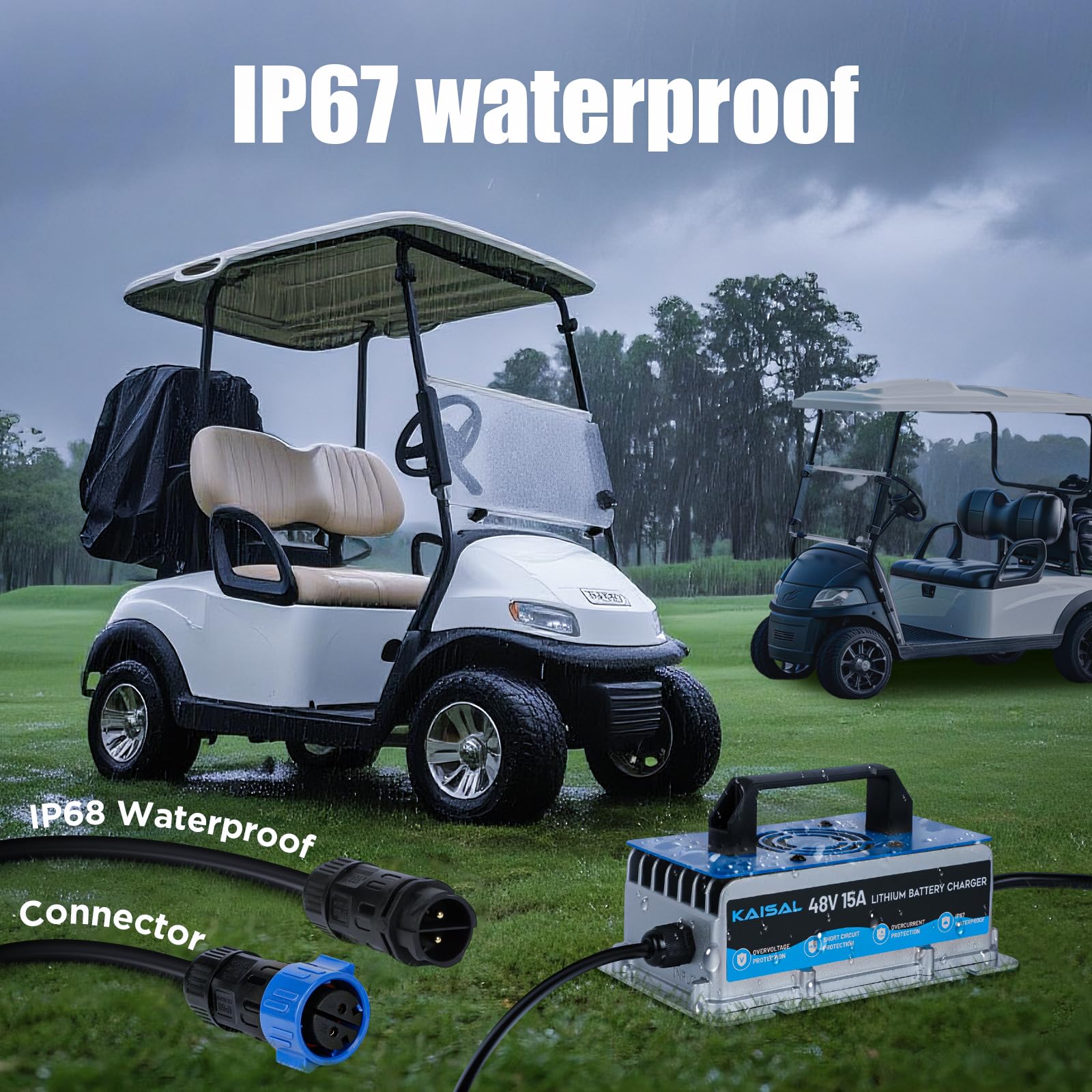 Cargador de batería de litio de 58.4 V 15 A para batería de litio LiFePO4 de 48 V, cargador de batería LiFePO4 de 48 V, 0 V, activa y reparación de batería de ciclo profundo, IP67 impermeable, para