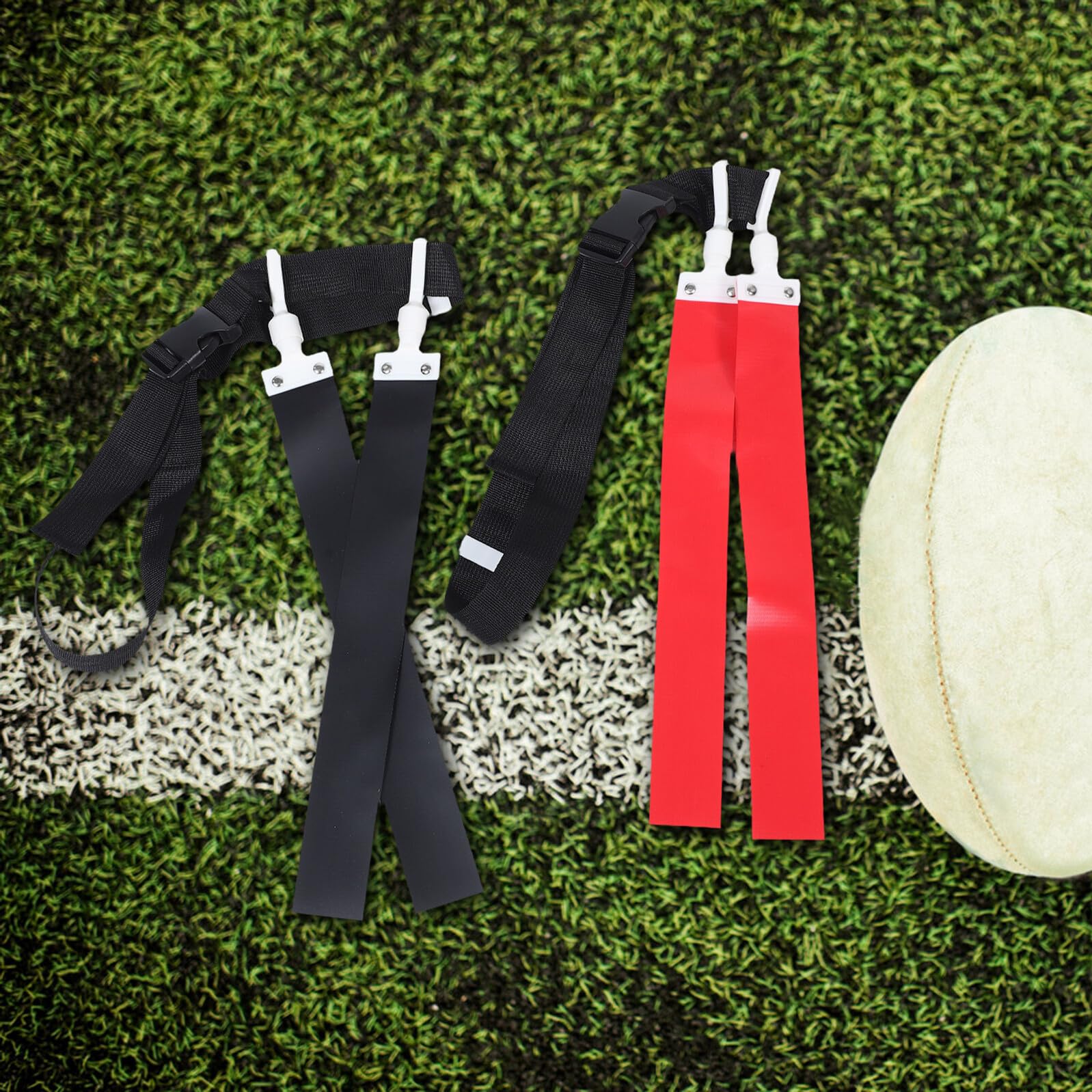 MAGICLULU Ceintures de Flag Football Ajustables en Nylon Résistant 2 Pièces Rouge et Noir pour Entraînement et Matchs Extérieurs, Accessoire Essentiel pour Jeu Rapide et Cohésion D’équipe