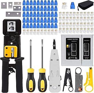LEATBUY RJ45 Crimping Tool Kit for RJ11/RJ12/CAT5/CAT6/Cat5e, Professional Computer Maintenacnce Lan Cable Tester Network Repair Tool Set，Wire Crimper Wire Connector Stripper Cutter