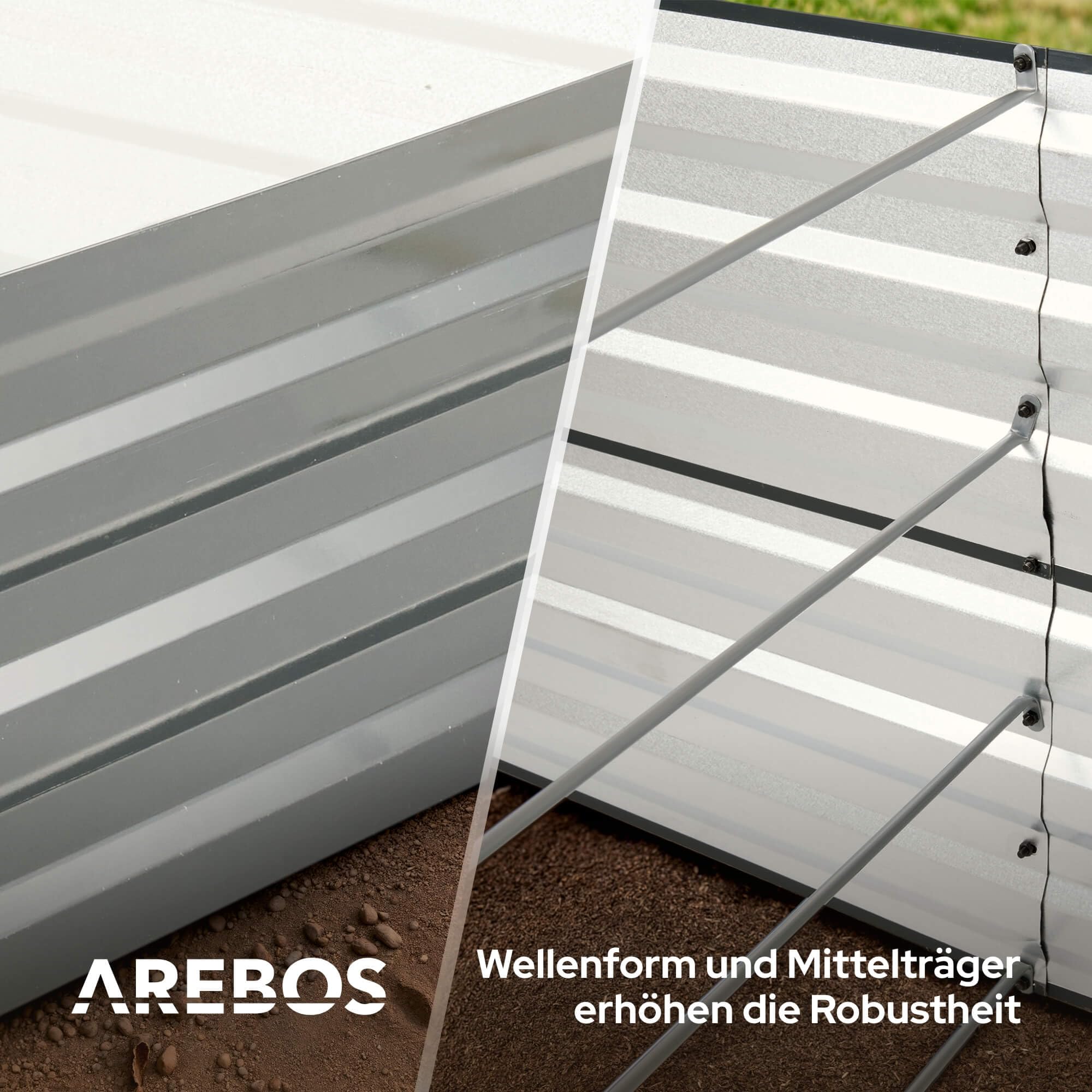 Arebos Hochbeet Metall 180x90x79 cm | Gartenbeet aus verzinktem Stahl | Pflanzbeet wetterfest & rostfrei | Rechteckiges Gemüsebeet für Garten & Terrasse | Hochbeet Bausatz ohne Boden
