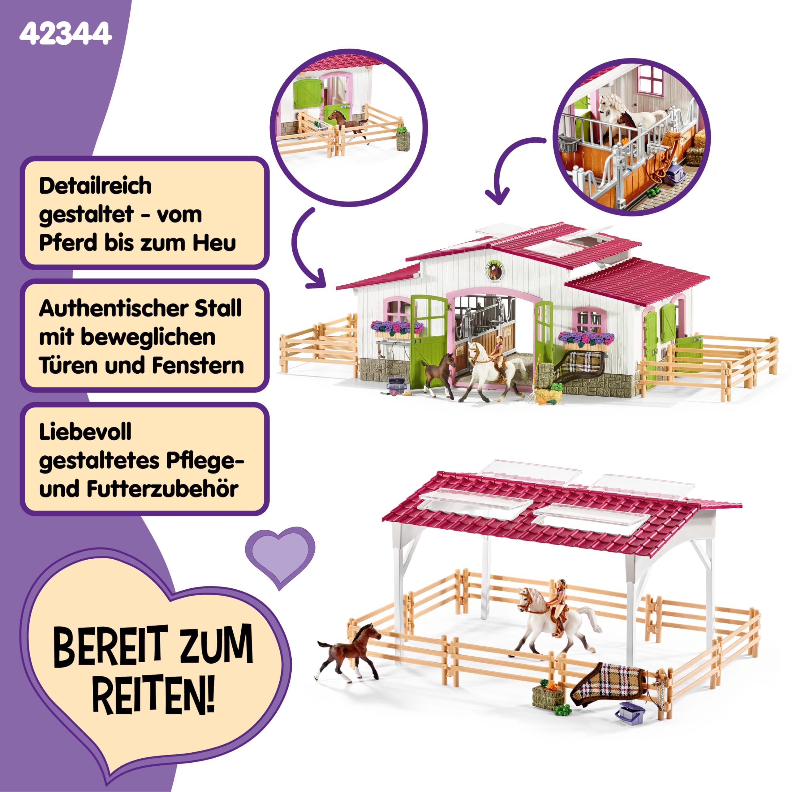 Schleich Horse Club | Reiterhof mit Reiterin und Pferden 42344 | Set aus Stall, Mädchenfigur, 2 Pferden & Zubehör | Geschenk für Kinder | Spielzeug ab 5 Jahren | 97 Teile | exklusiv bei Amazon