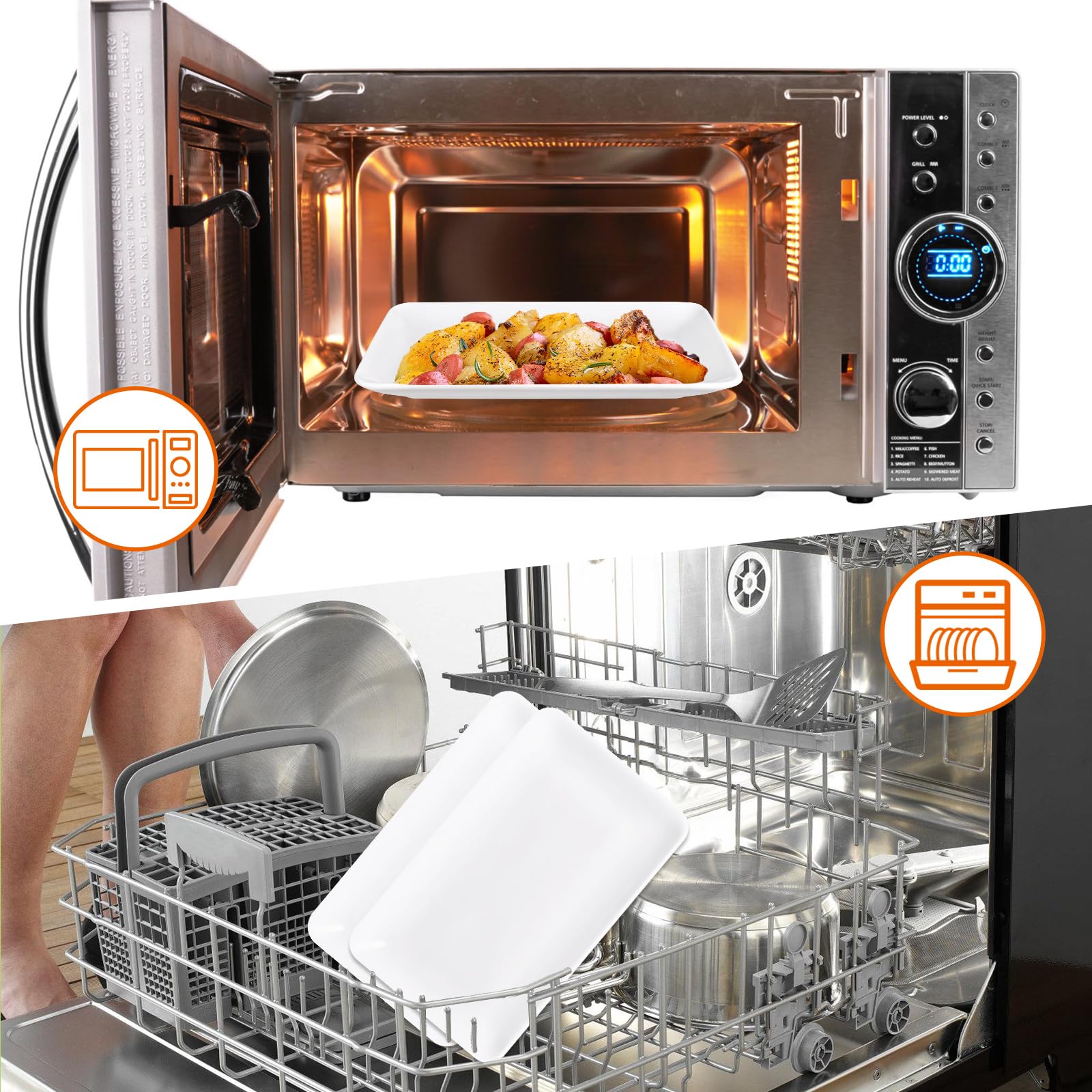 Juego de 6 Platos Rectangulares, 13.5 * 22.5cm Platos de Vajillas, Platos de Porcela para Buffets, Postres, Pasteles, Aperitivos y Entradas, Blanco