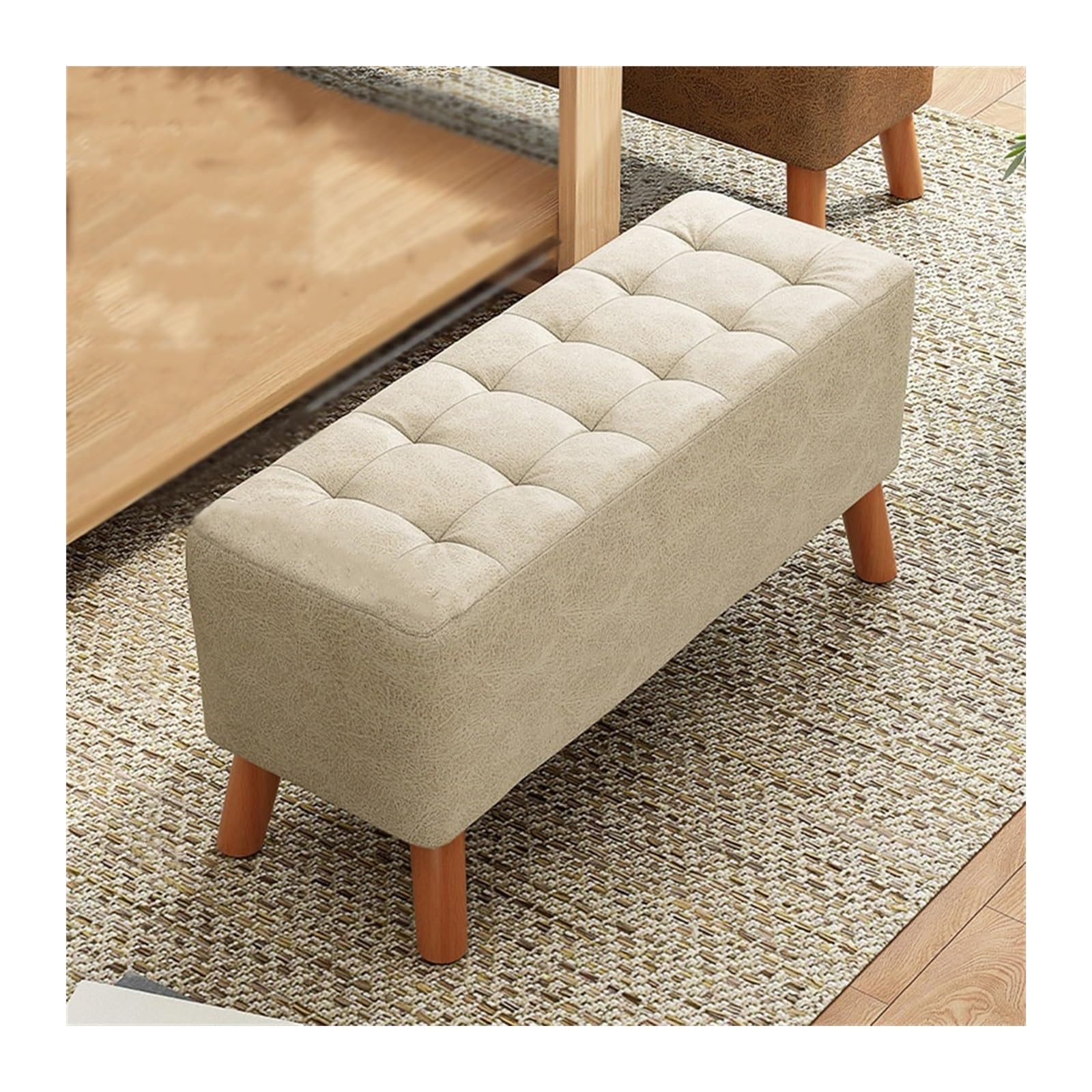GYEQXKT Beige Entryway Shoe Bench 60cm Long Stool for Doorway Fitting Room & Bedside Stylish Storage Solution for Shoes & Clothing SpaceSaving Design