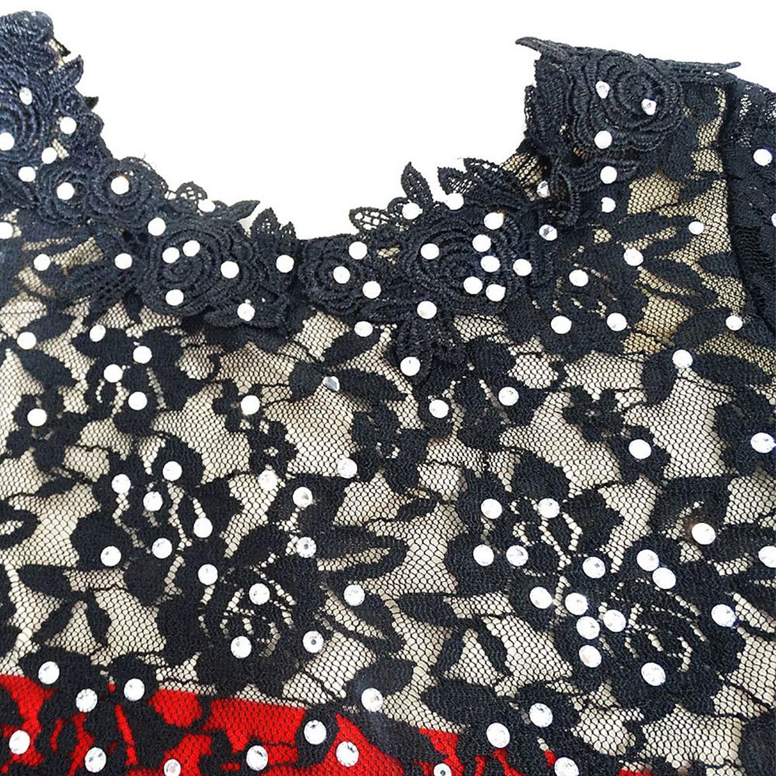 LIUHUO Eiskunstlaufkleid, schwarze Spitze, lange Ärmel, für Damen, Eiskunstlauf
