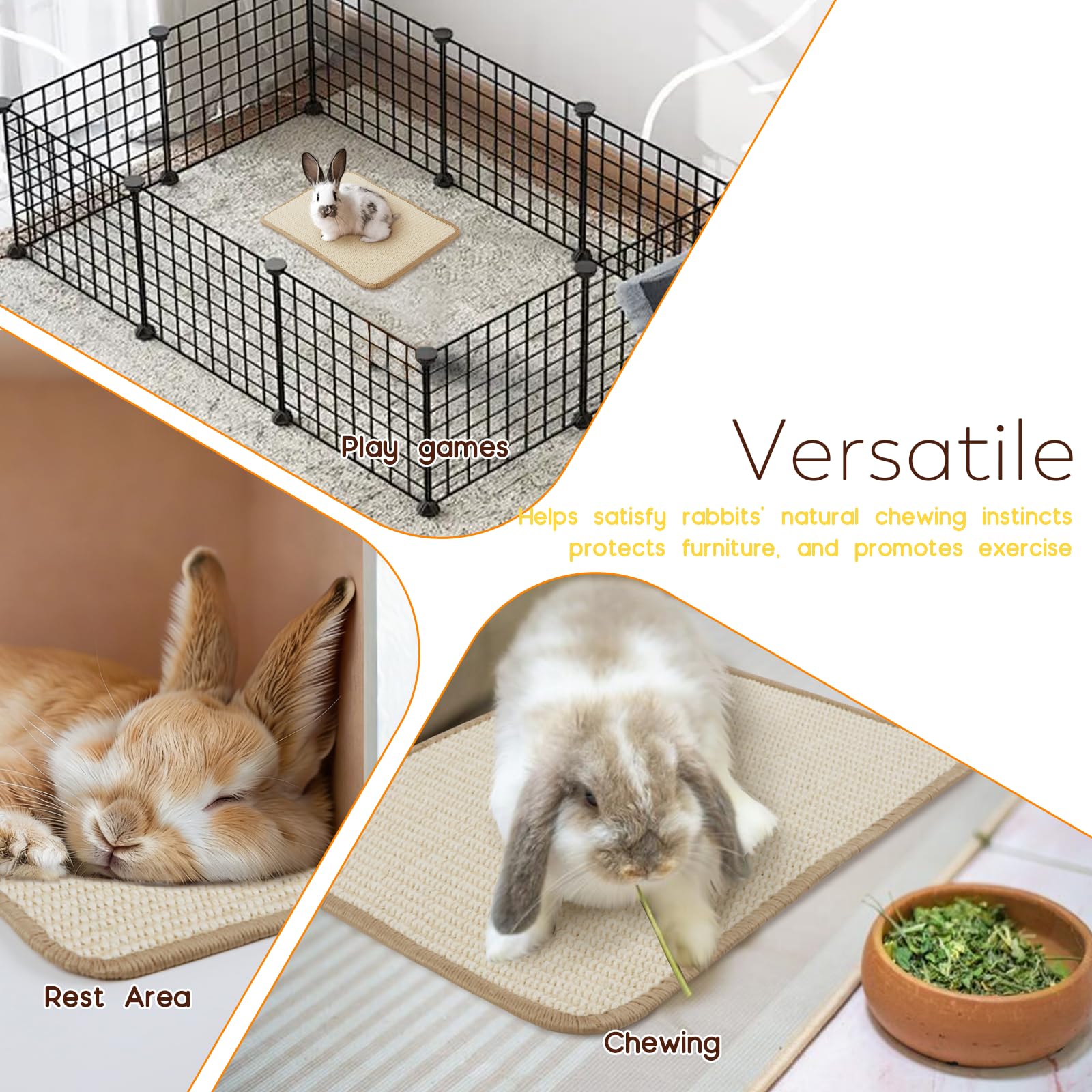 Lot de 2 Tapis Lapin, Tapis Sisal de Soin des Griffes et des Dents pour Cages Lapin Tapis en Sisal Planches à Gratter, Lapins Accessoires pour Rongeurs Protège Les Canapés de Literie pour Mordre
