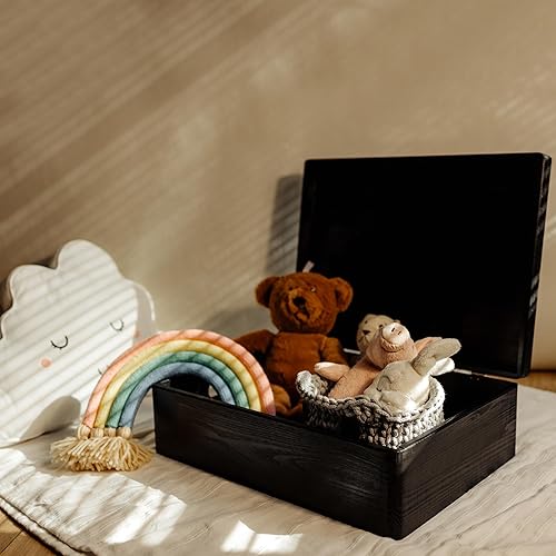 Miniatura 2 de Caja de almacenamiento de madera negra XL con tapa con bisagras, 15.8 x 11.8 x 5.5 pulgadas (+-0.5), caja de regalo, documento de almacenamiento de