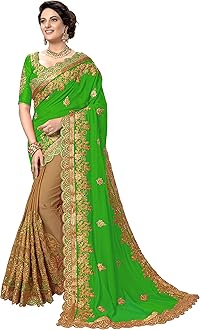 TRENDMALLSWomen's Silk Heavy Embroidery Work half half sarees for women
