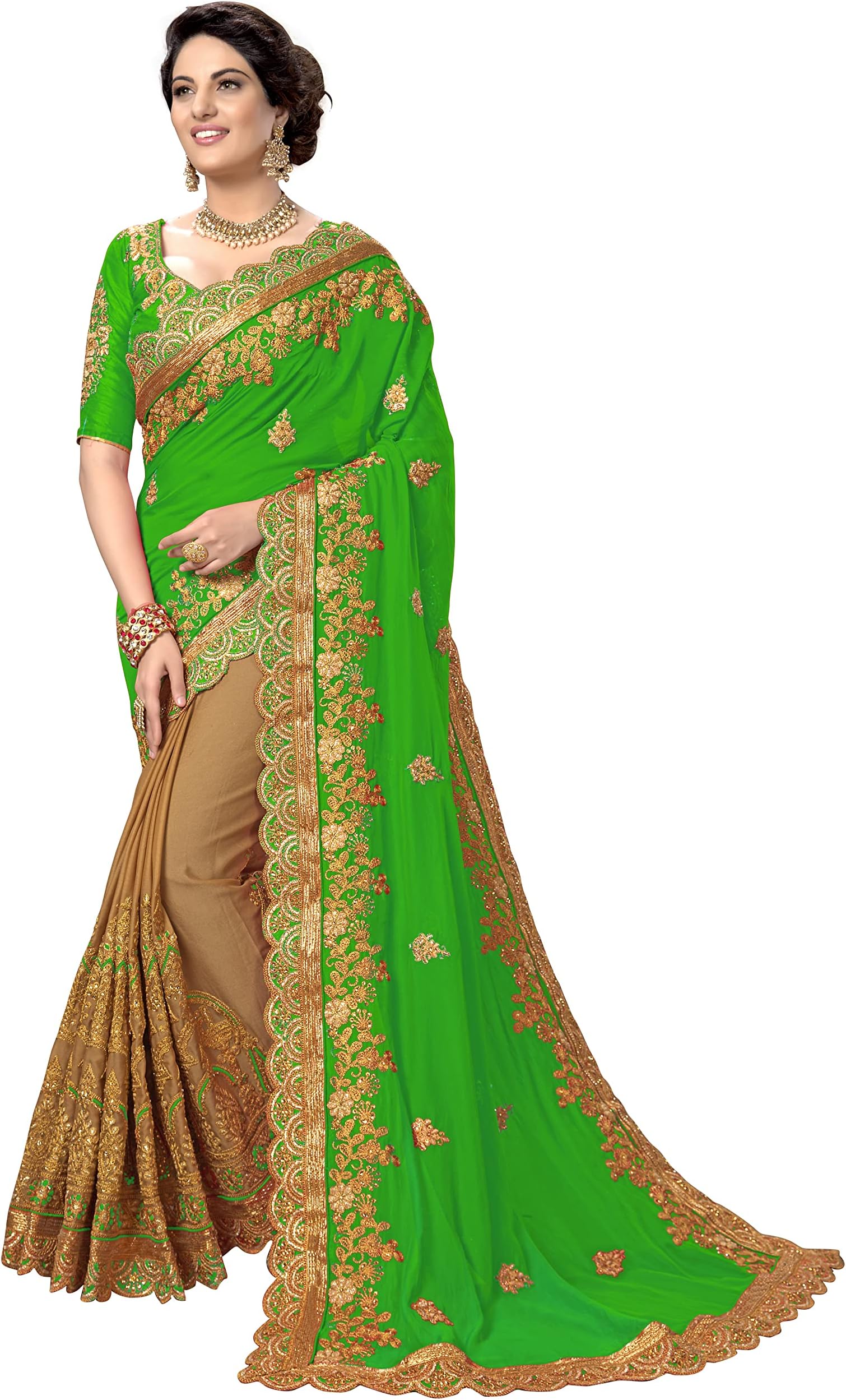 TRENDMALLSWomen's Silk Heavy Embroidery Work half half sarees for women